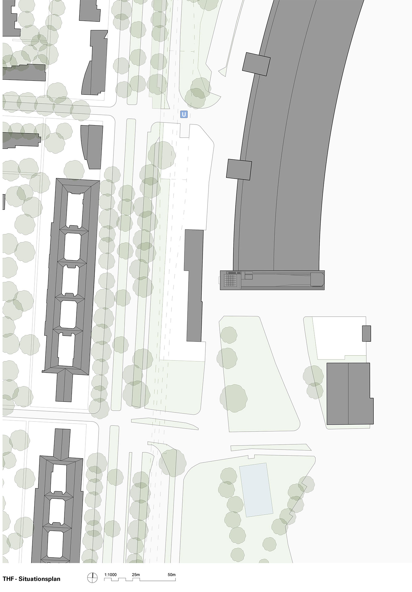 Situation. Die Bauaufgabe beschränkt sich auf das westliche Ende des Flughafengebäudes