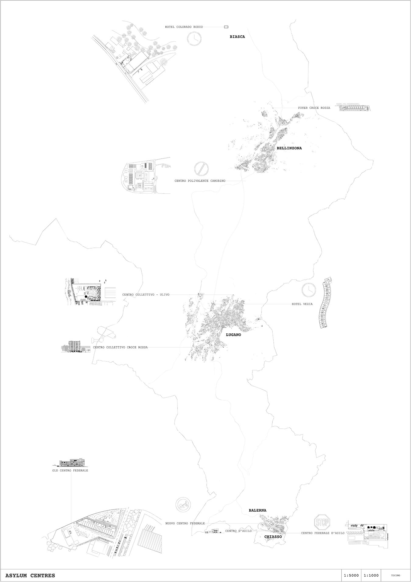 Mappa dei centri di accoglienza in Ticino realizzata dagli studenti.