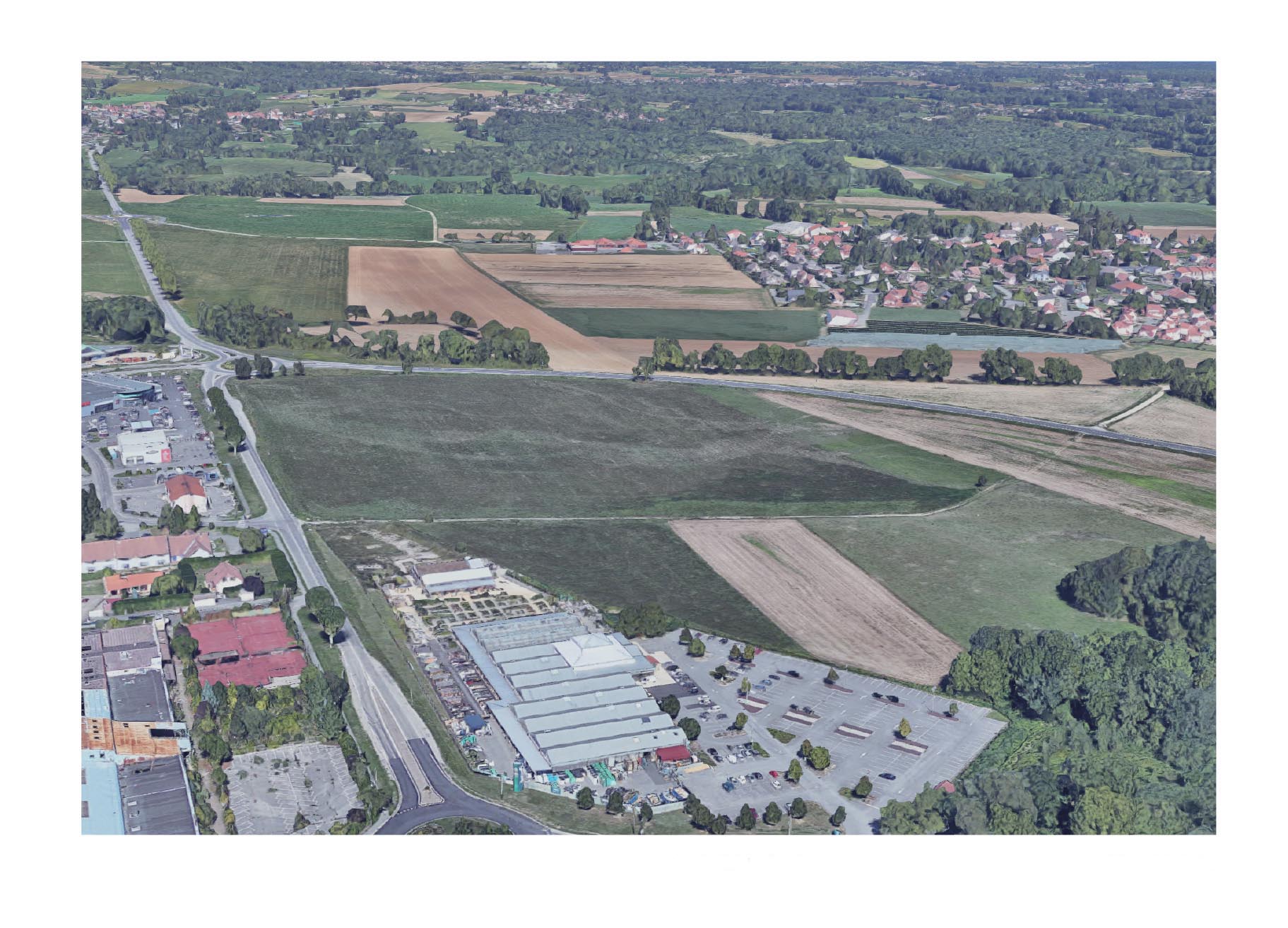 Vue aérienne du site OPEN, l’entrée nord de la commune de Saint-Genis-Pouilly.