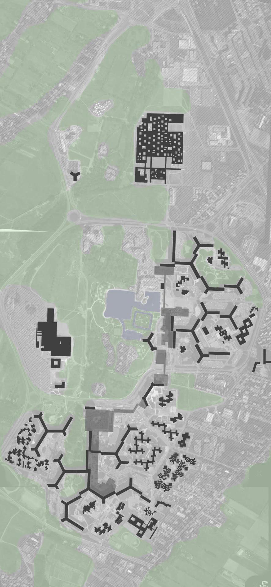 Différentes étapes de la démolition du projet de Candilis, Josic et Woods depuis les années 2000. Plan des logements, des équipements et des espaces publics construits du projet original de Candilis-Josić-Woods.