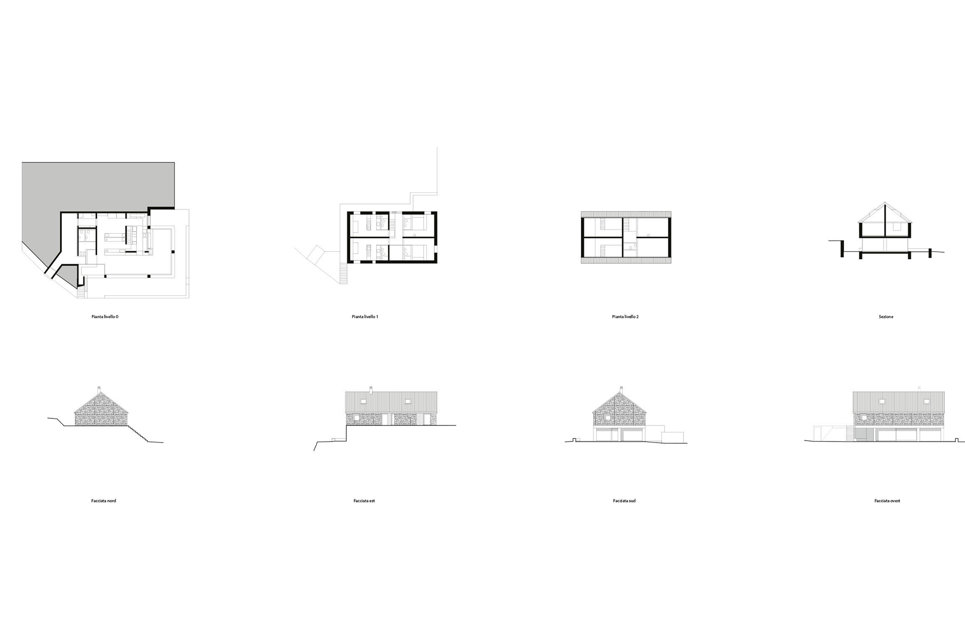 Piante, prospetti e sezioni.