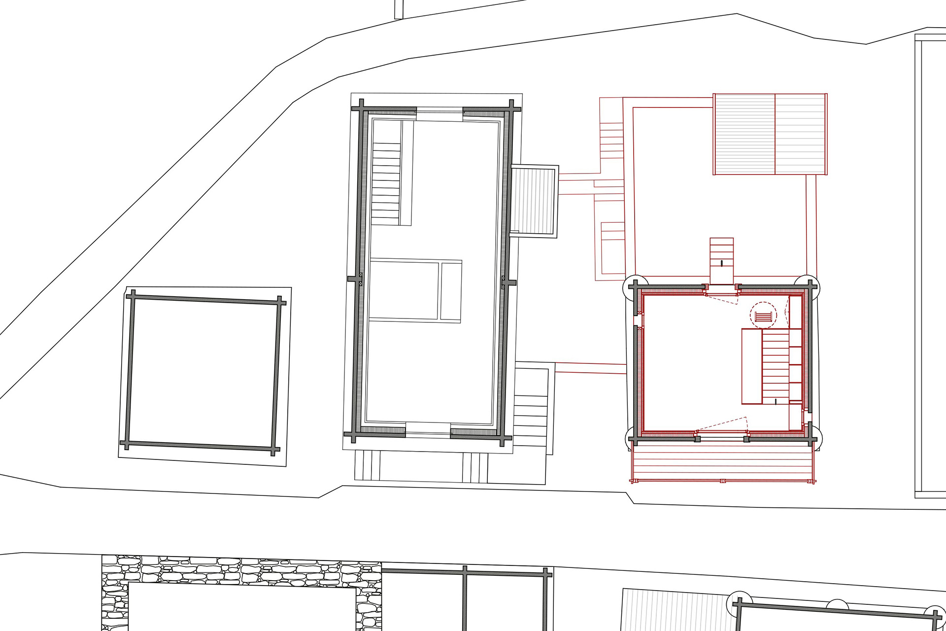 Pianta piano soggiorno con accesso al mezzanino.