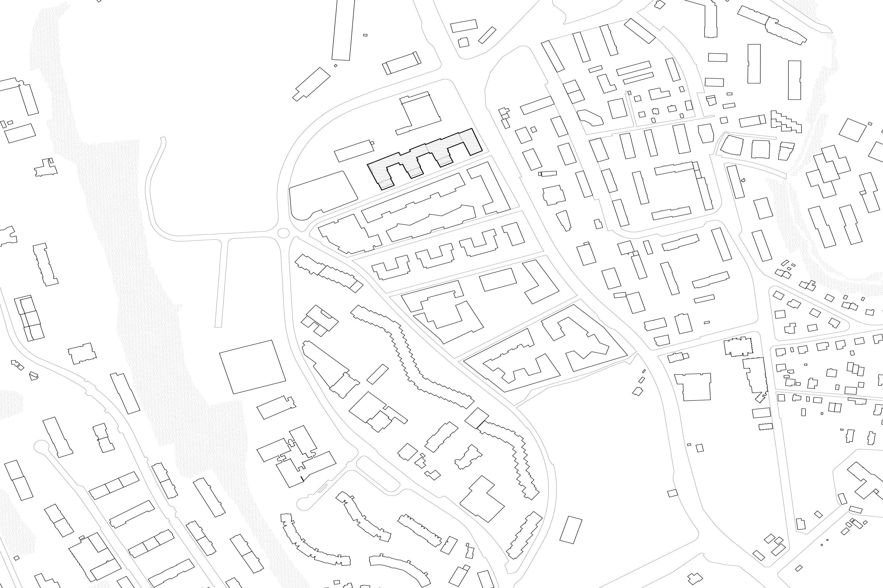 Plan de situation 1:6000. La pièce A est située à l’extrémité nord du nouveau quartier des Plaines-du-Loup