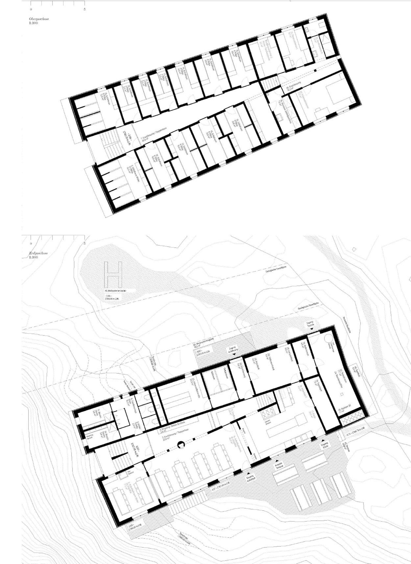 Wettbewerb Ersatzneubau Mutthornhütte, Siegerprojekt «Mani», Grundrisse