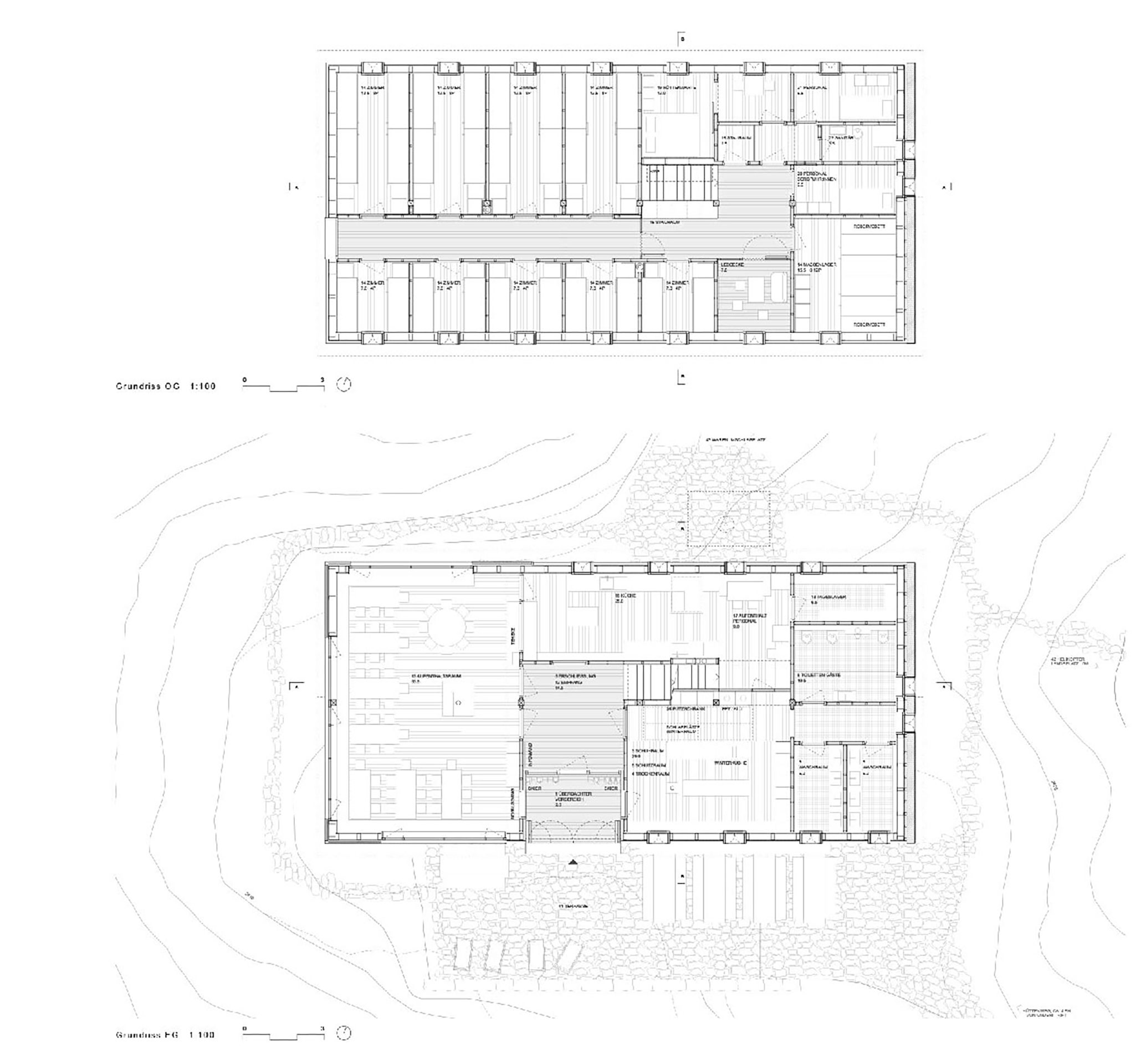 Wettbewerb Ersatzneubau Trifthütte, Siegerprojekt «Trift», Grundrisse Erdgeschoss