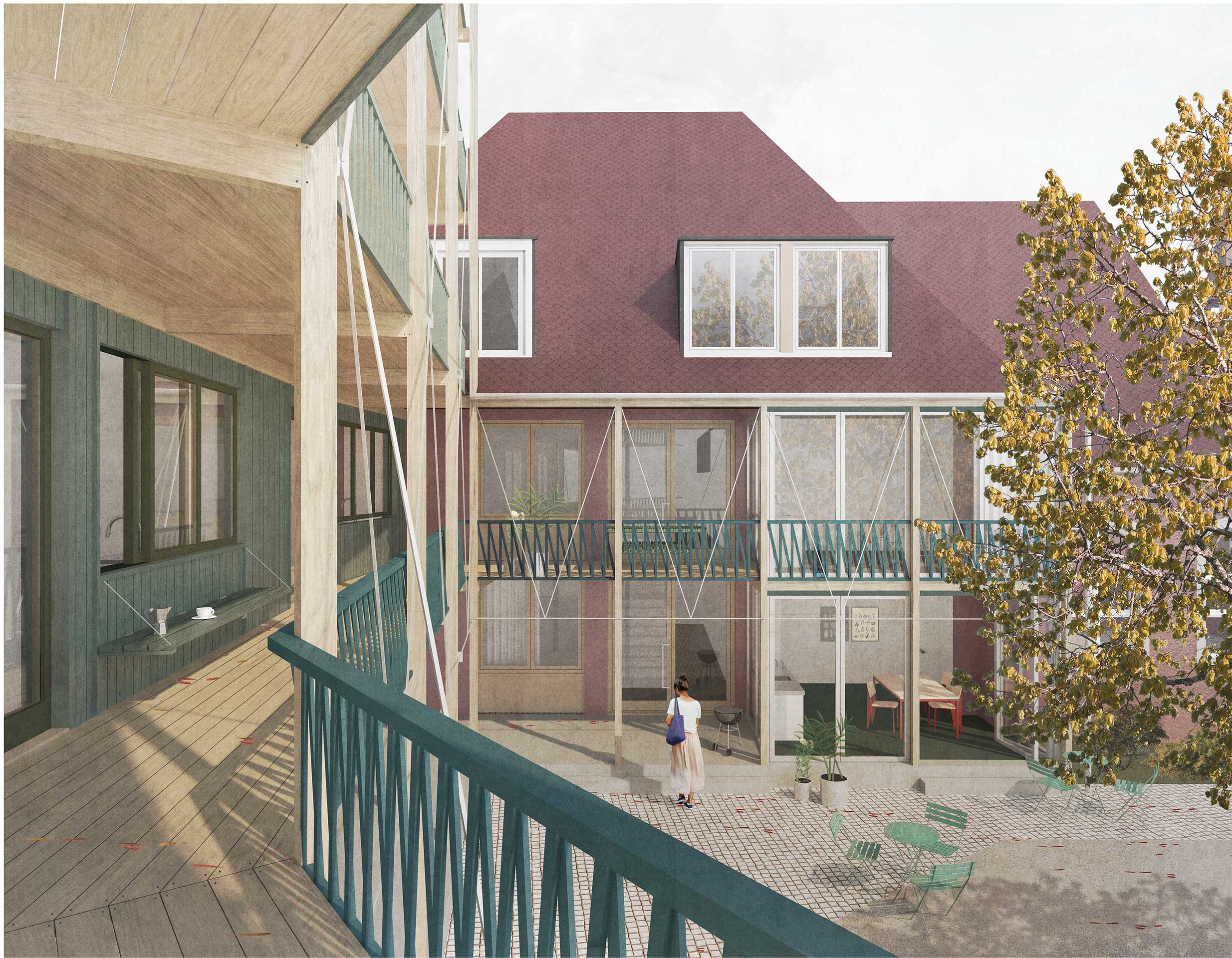 «Jean-Michel»: Der kommunikative Laubengang verbindet den Neubau mit dem Siechenhaus und schafft zugleich ein gutes Mass an Öffentlichkeit.