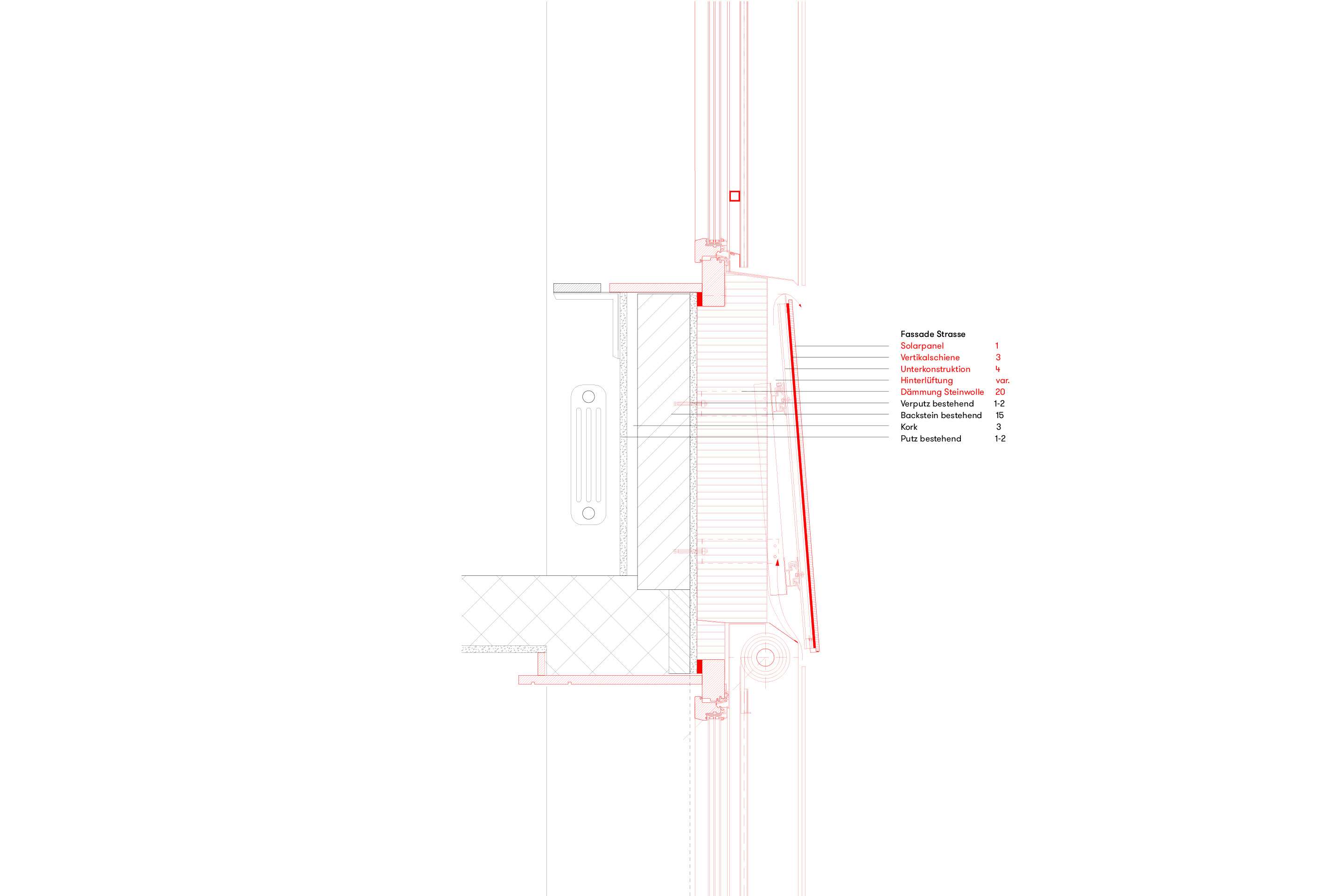 Fassadendetail, Fassadensanierung Oberwilerstrasse, Basel.