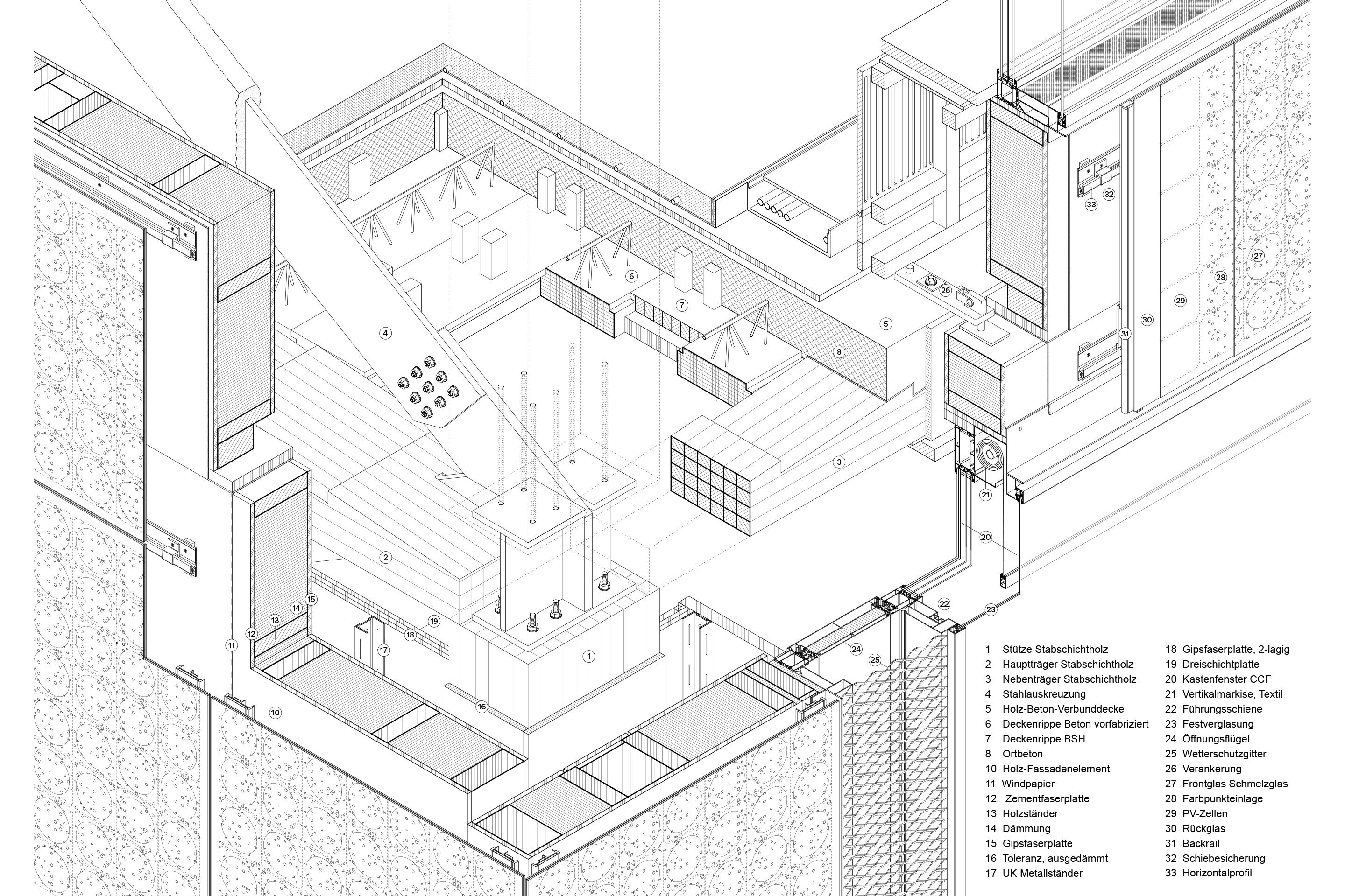 Fassadendetail, Neubau Amt für Umwelt, Basel.