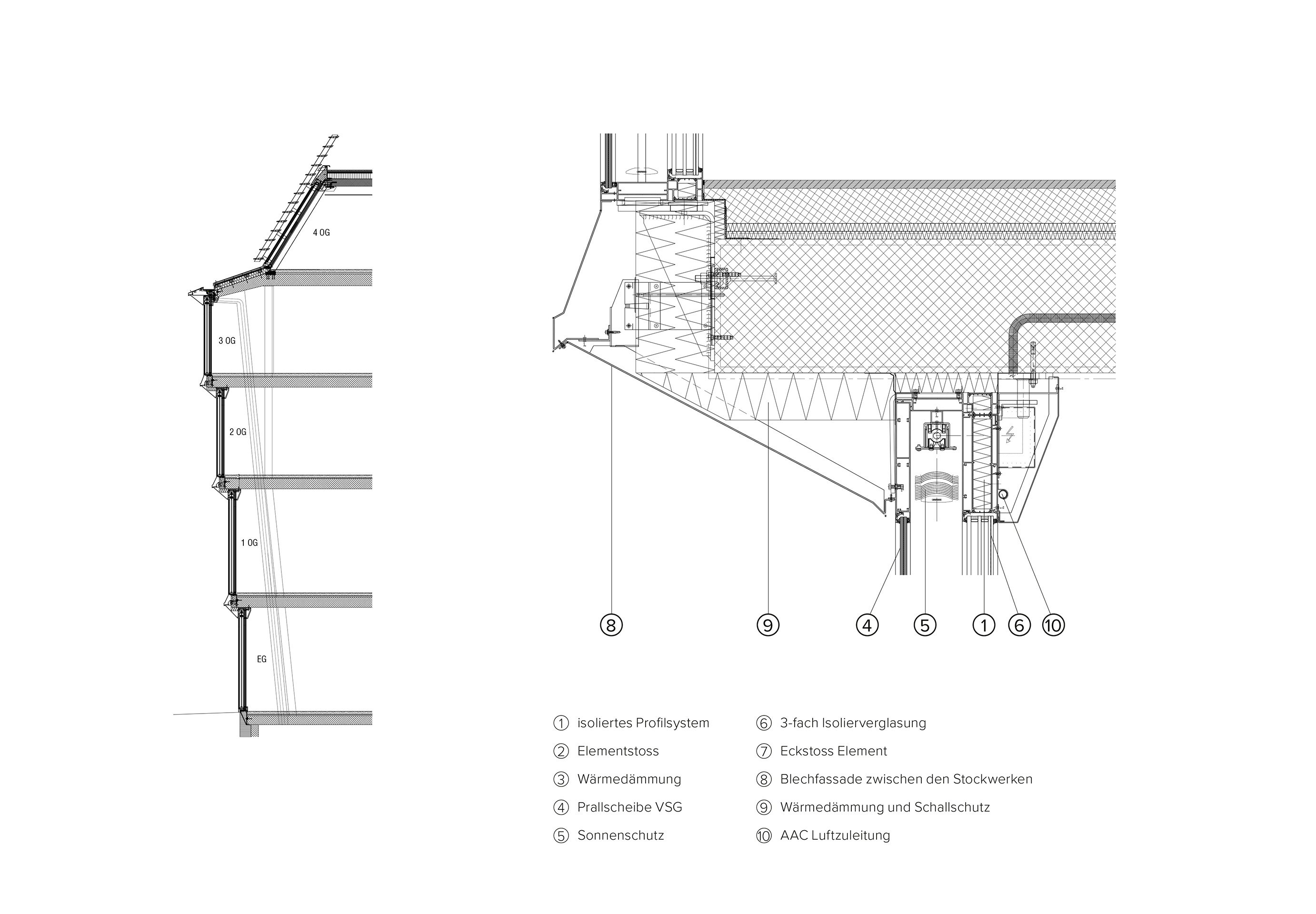 Fassadendetail, Neubau Hauptsitz Aepli Metallbau, Gossau.