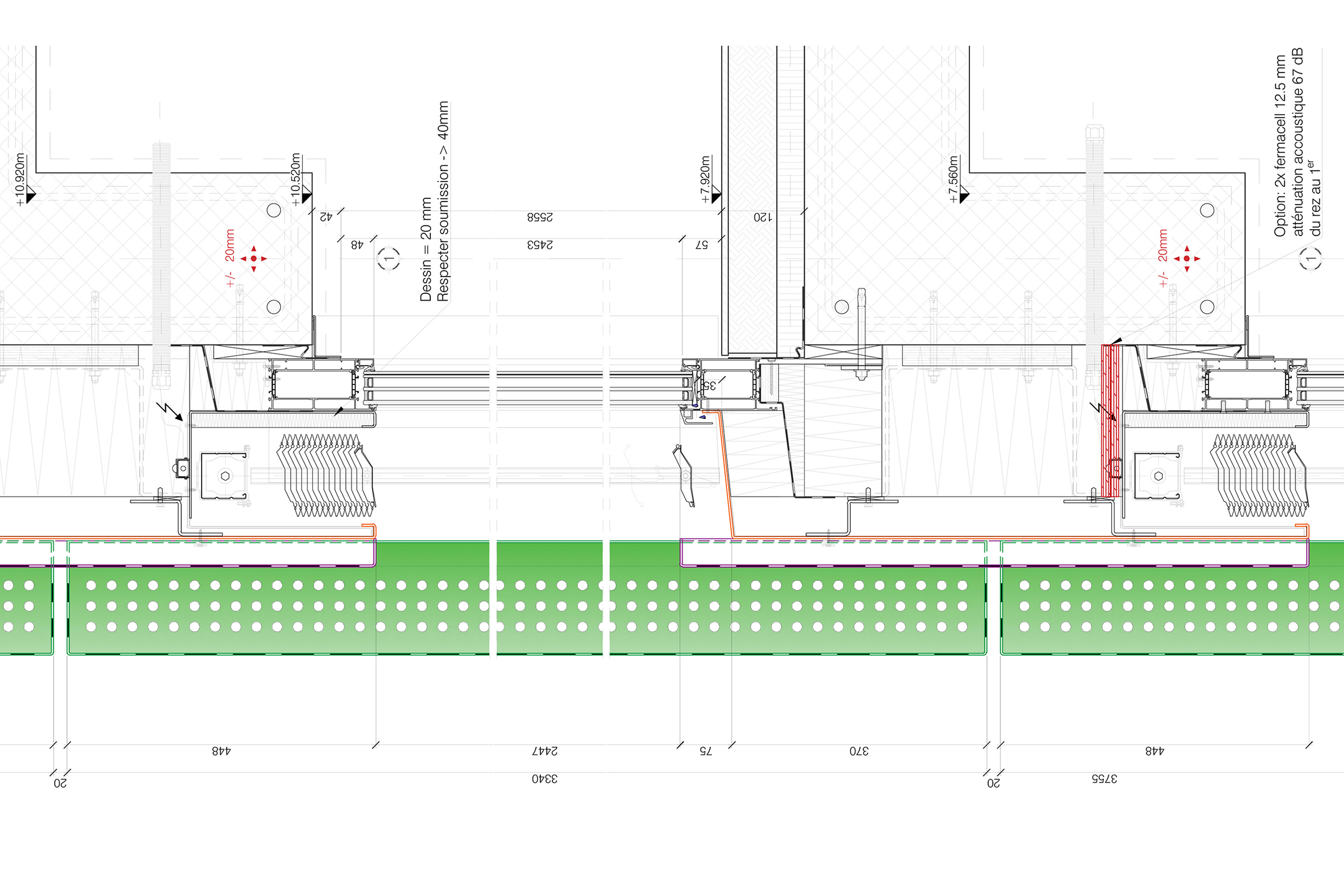 Détail de la façade, Siège Perret-Gentil, Yverdon-les-Bains.