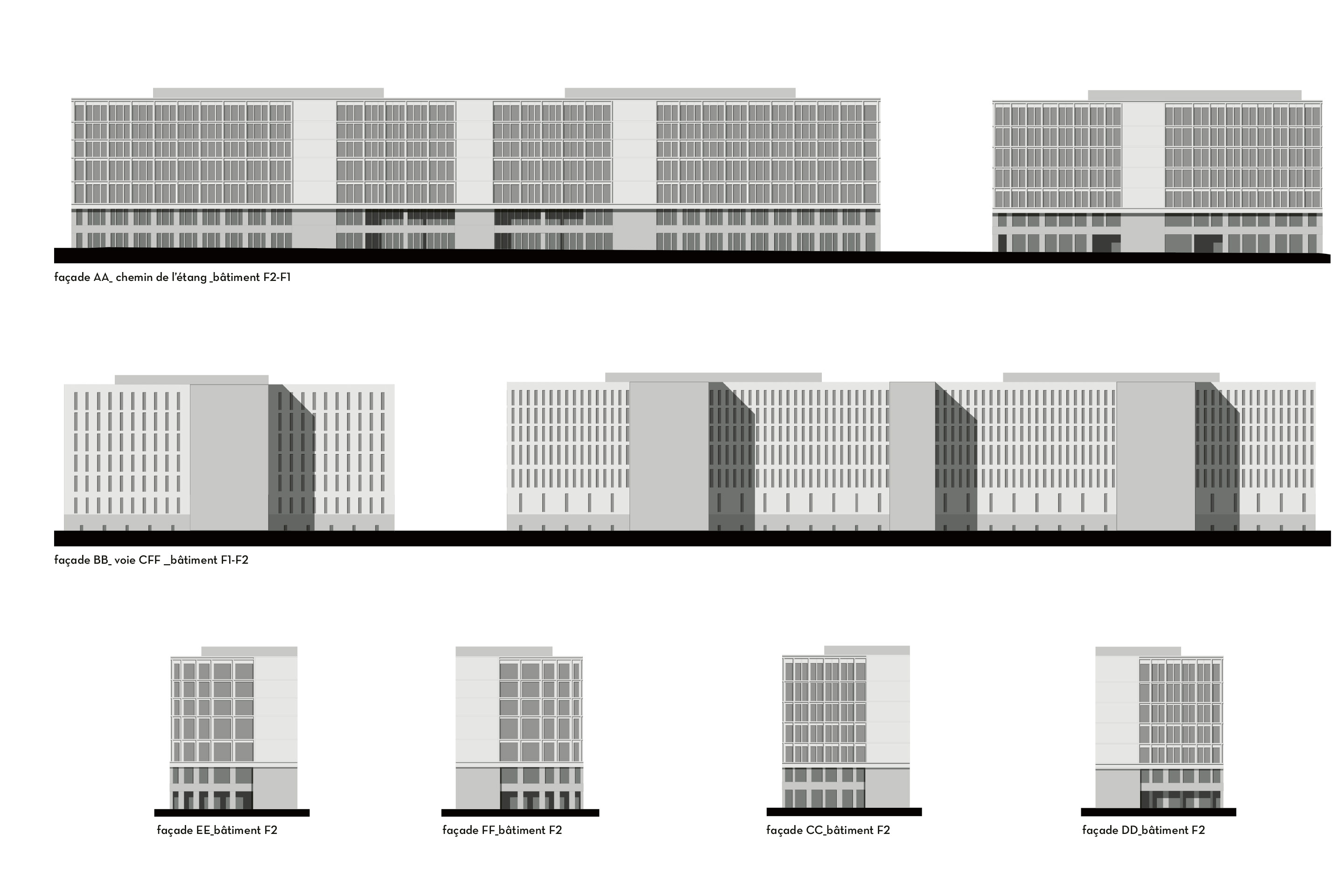 Détail de la façade, Quartier de l’étang – Îlot F, Vernier.