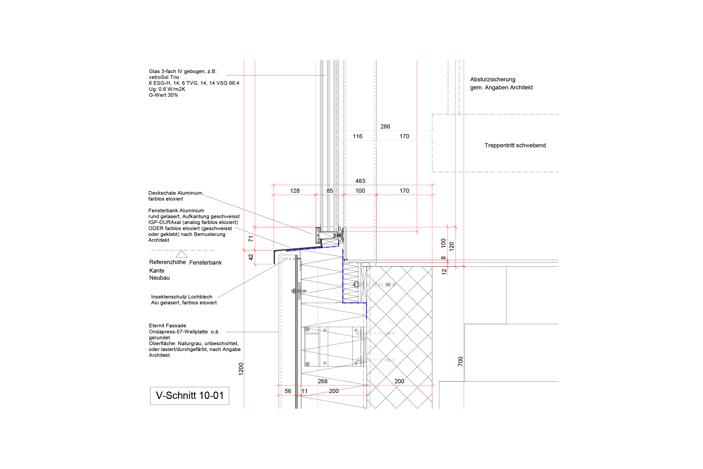 Fassadendetail, Treppenturm Schulhaus Bachtal, Ennetbaden.