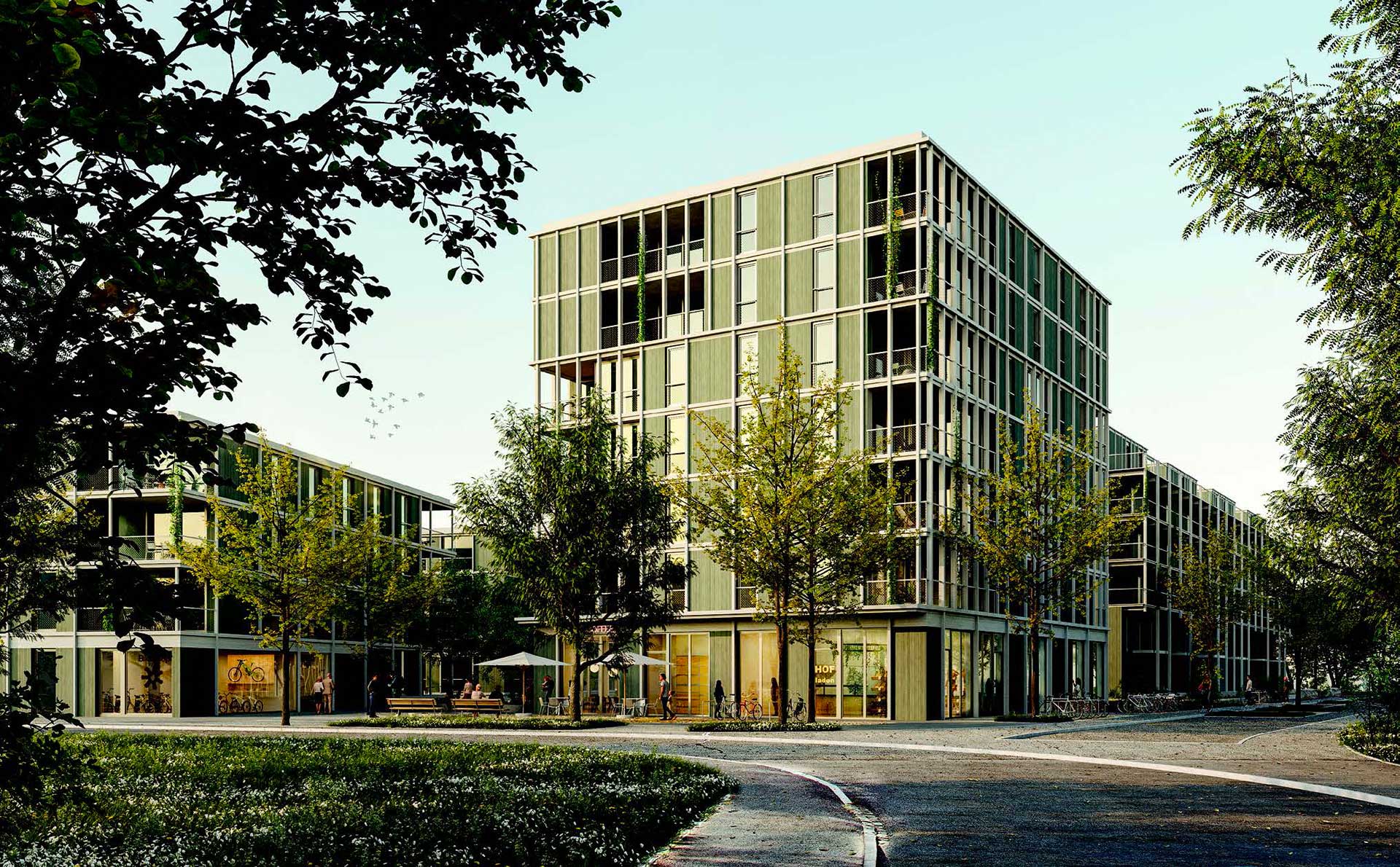 Das Thuner Bohnstaudenquartier wird zum neuen Stadtteil: Die fünf Baukörper des Siegerprojekts «Divertimento» brechen den heutigen Massstab und schaffen neuen öffentlichen Raum. Visualisierung.