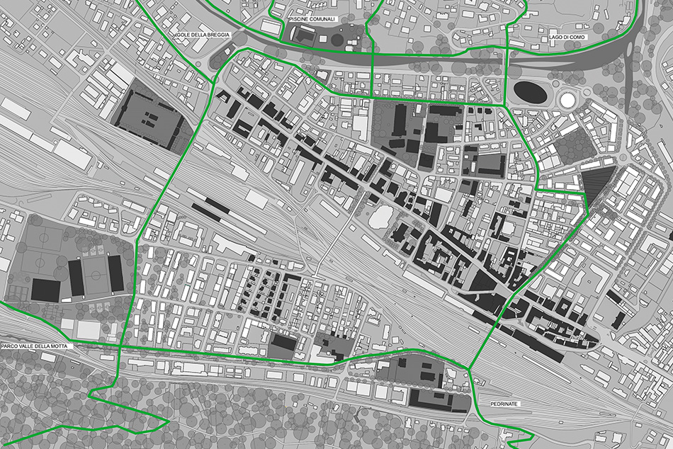 Gruppo 2: Architettura e urbanistica: E. Demattè E. Fontana Architekten, Lugano (capofila). Architettura del paesaggio: E. Demattè E. Fontana Architekten, Lugano. Ingegneria del traffico e ingegneria ambientale: Comal.ch, Chiasso. Lettura territoriale e strategia di progetto (Anello della mobilità lenta).