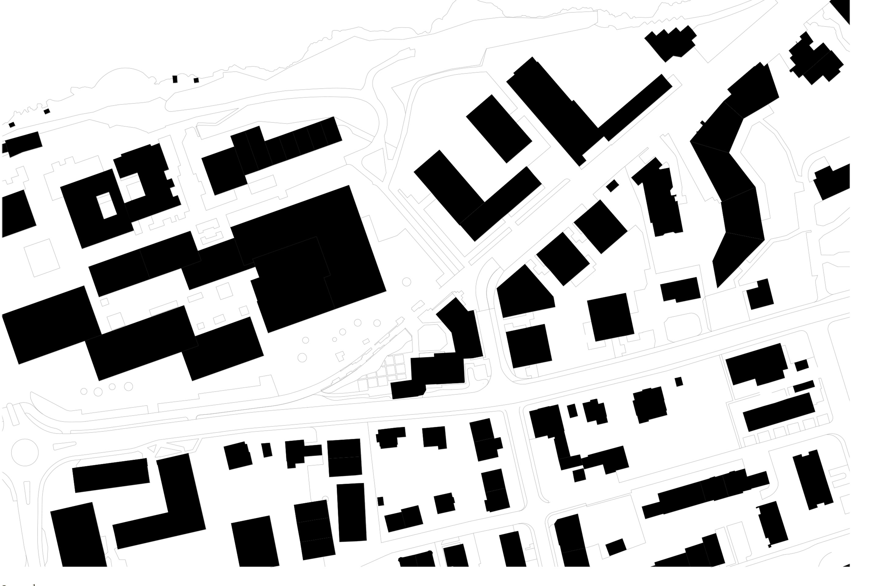 Der Gebäudekomplex schirmt zur Kantonsstrasse im Norden ab, bildet mit dem fünfgeschossigen Neubau im Osten einen Kontrapunkt zu den hohen Nachbarn und öffnet sich mit Innenhof und Park gen Norden zur Fussgängerzone.