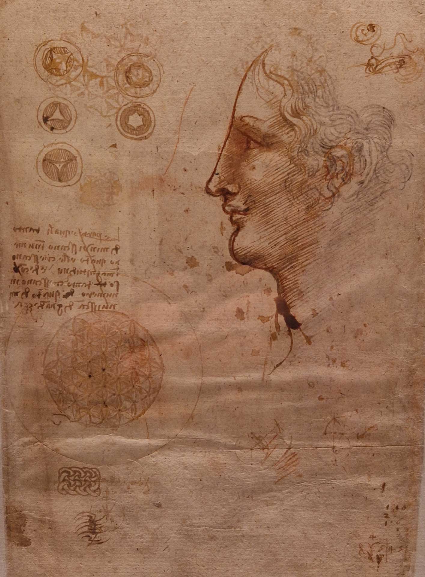 Un foglio del Codice Atlantico di Leonardo da Vinci: schizzi e appunti del maestro rinascimentale, Pinacoteca Ambrosiana (Milano).