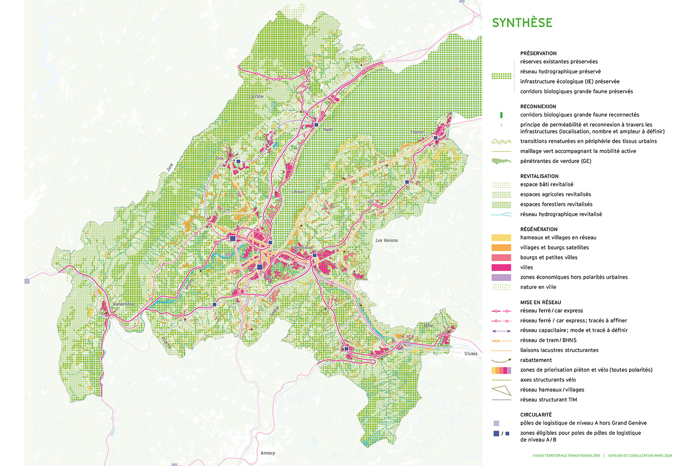 Carte de synthèse de la vision territoriale frontalière 2050.