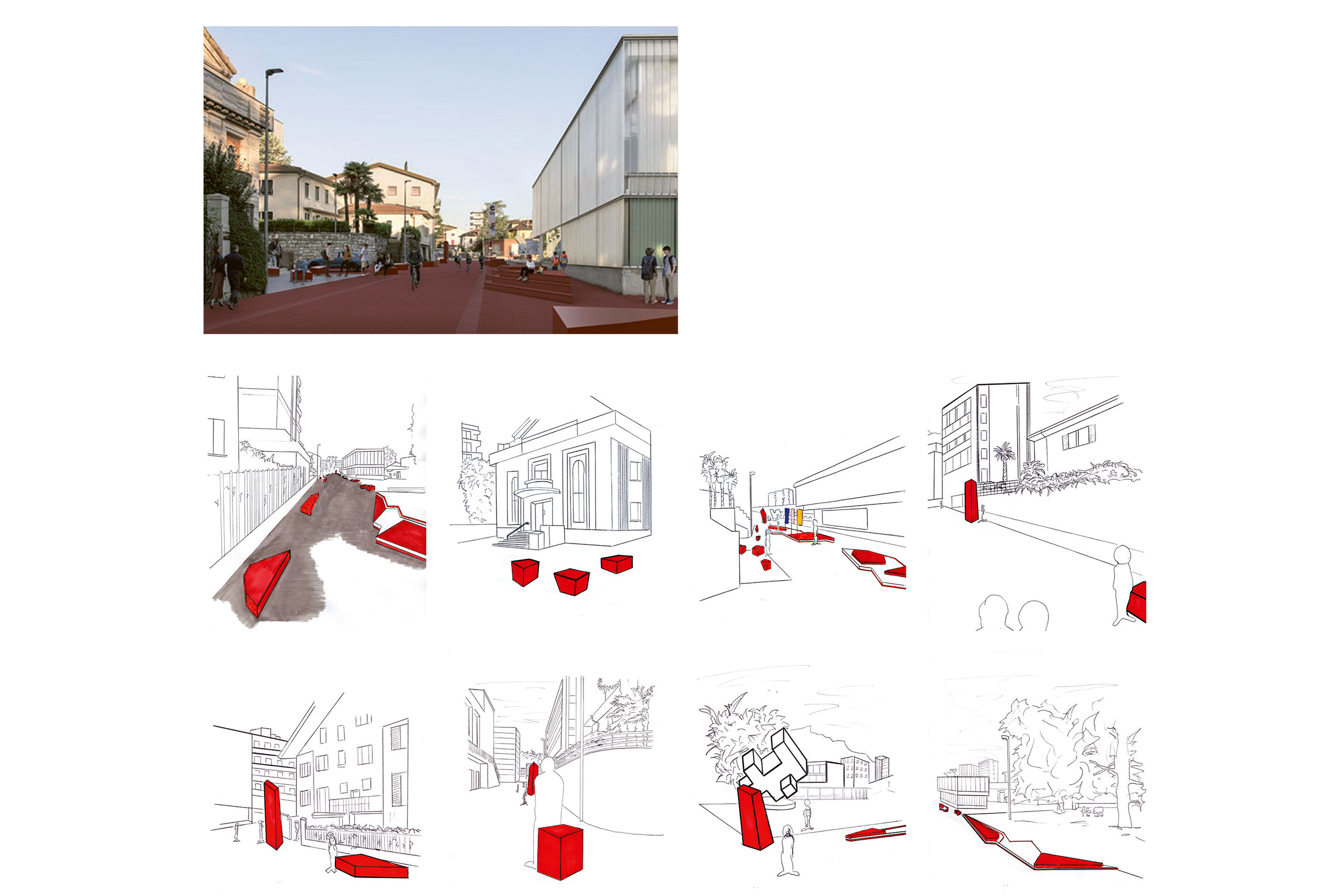 Riqualificazione di via D. Alighieri tra via Fontana da Sagno e via V. Vela, progetto 2021; urban art Alex Dorici; studio d’ingegneria Fabio Bianchi &amp; Associati, Balerna.