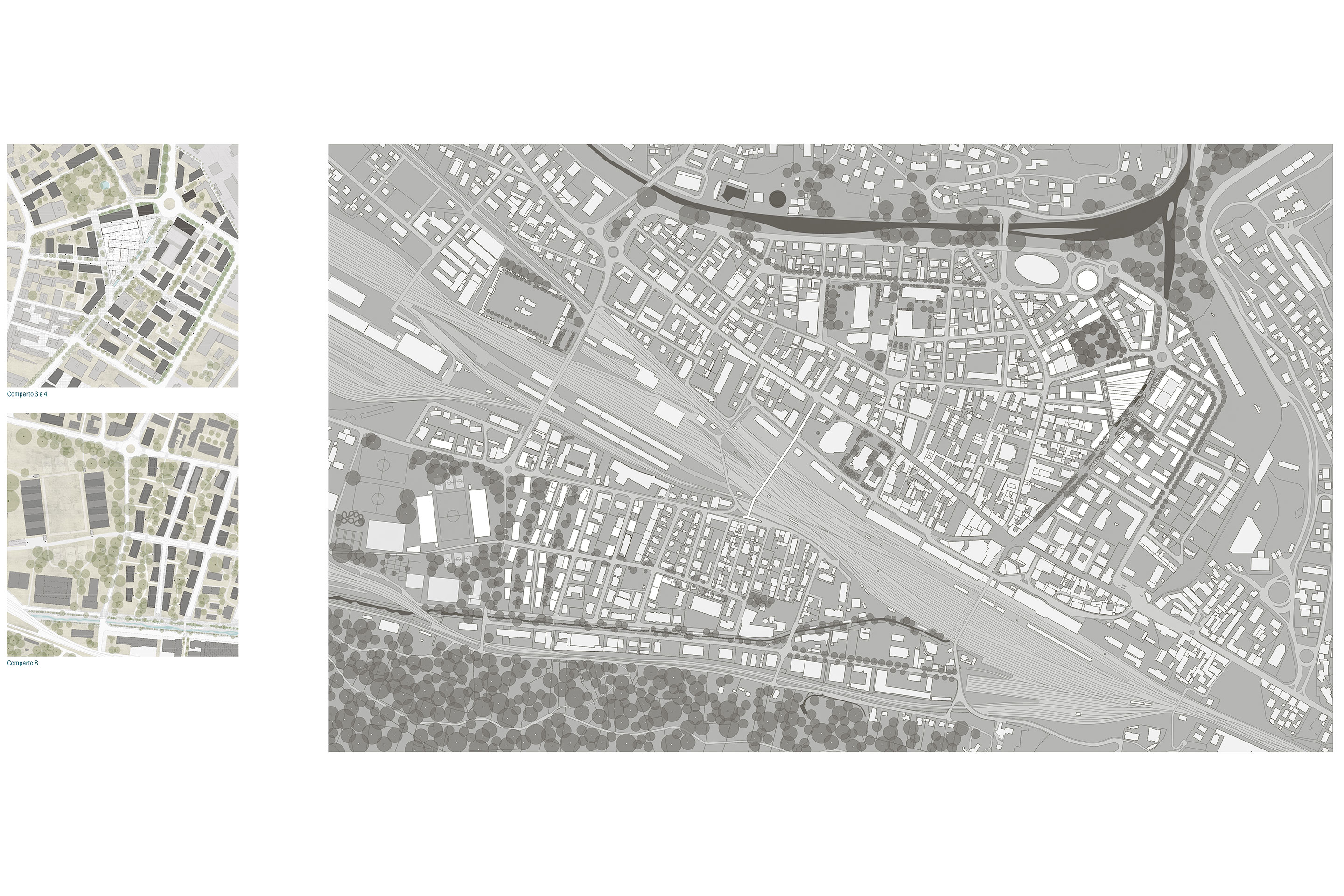 Progetto complessivo degli interventi sui tre comparti strategici, proposta Gruppo 2 Demattè Fontana Architekten.