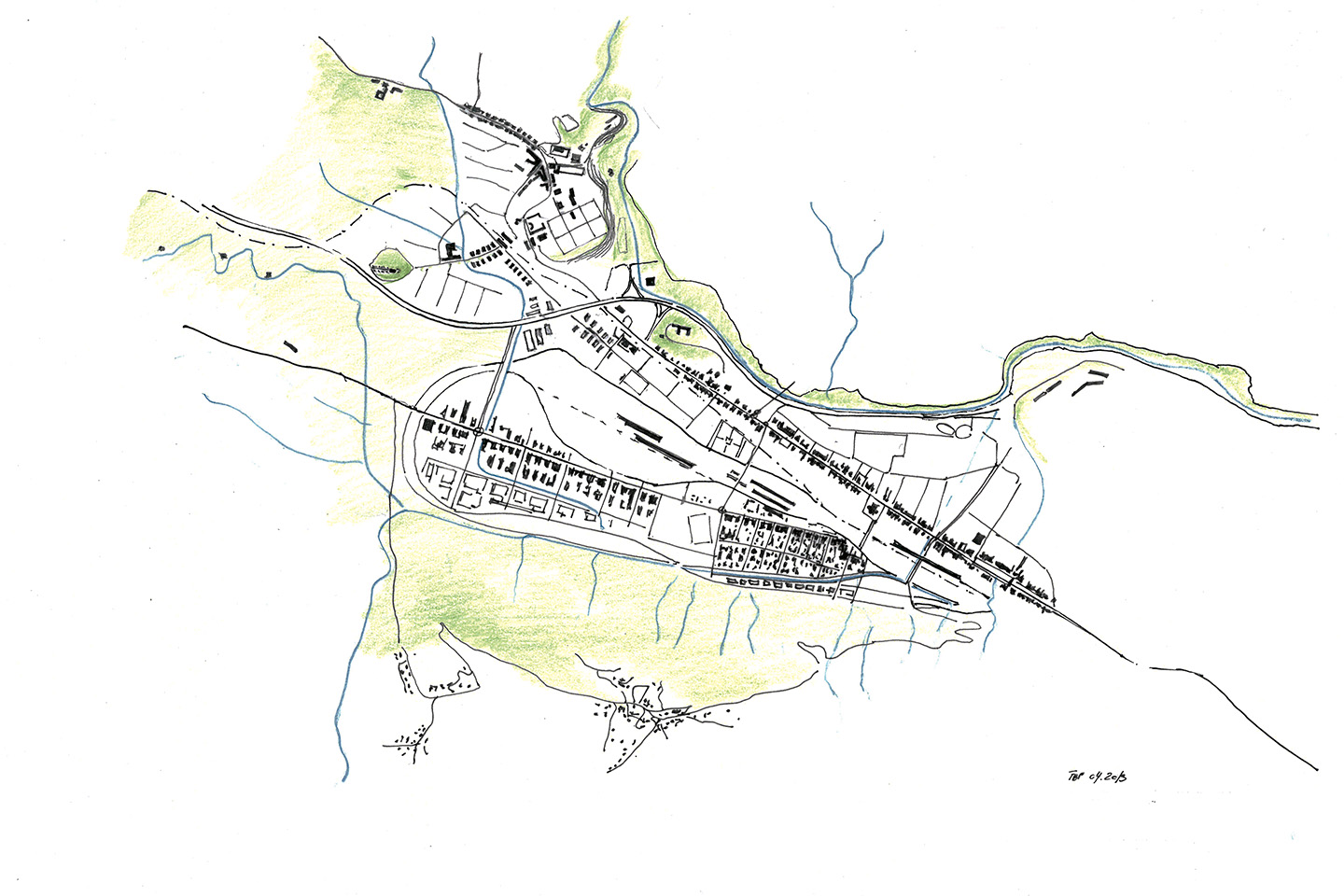 Schizzo concettuale del Basso Mendrisiotto, arch. Francesca Pedrina, studio habitat.ch, aprile 2013.