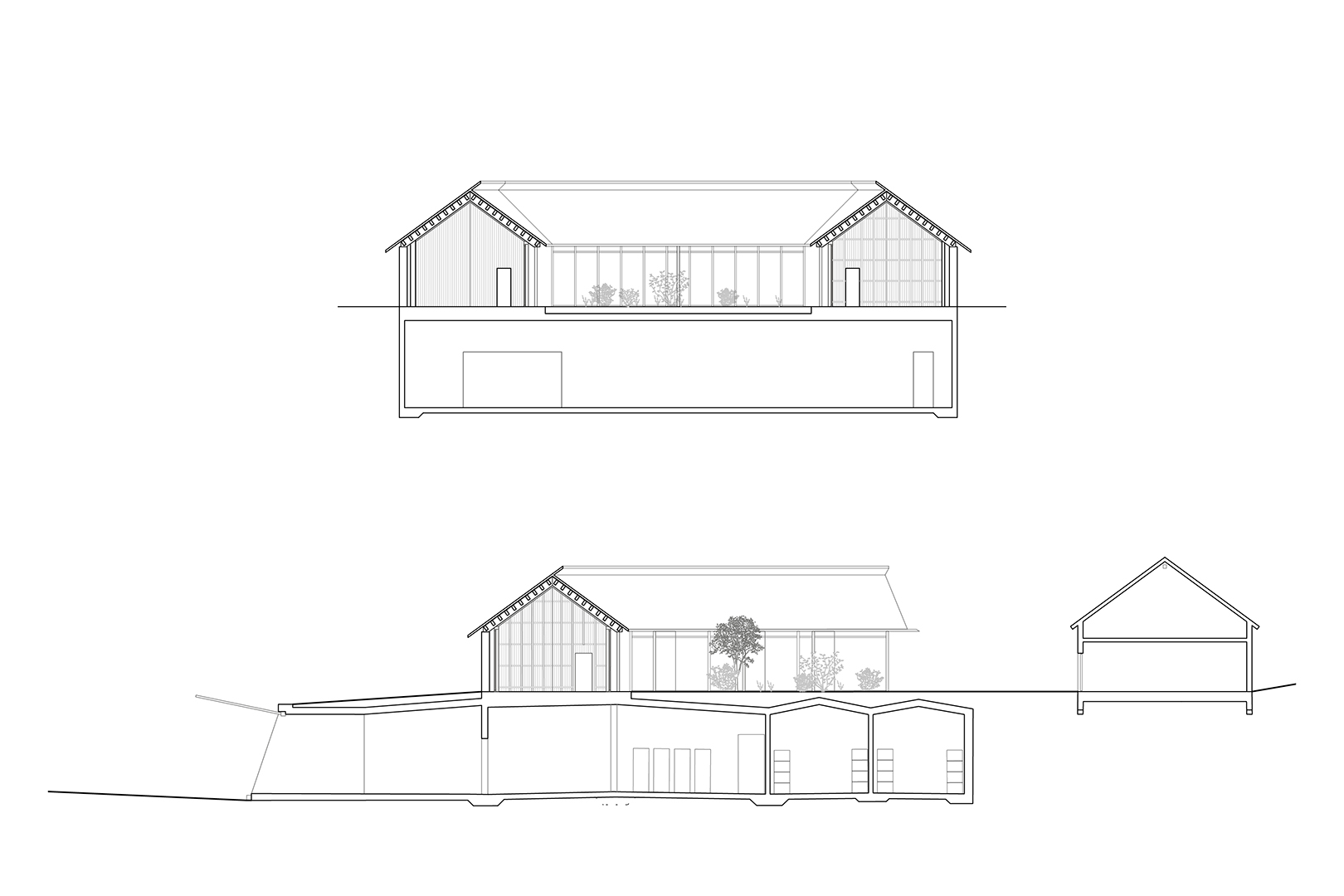 Cantina Obrecht, Jenins. Sezioni trasversale e longitudinale