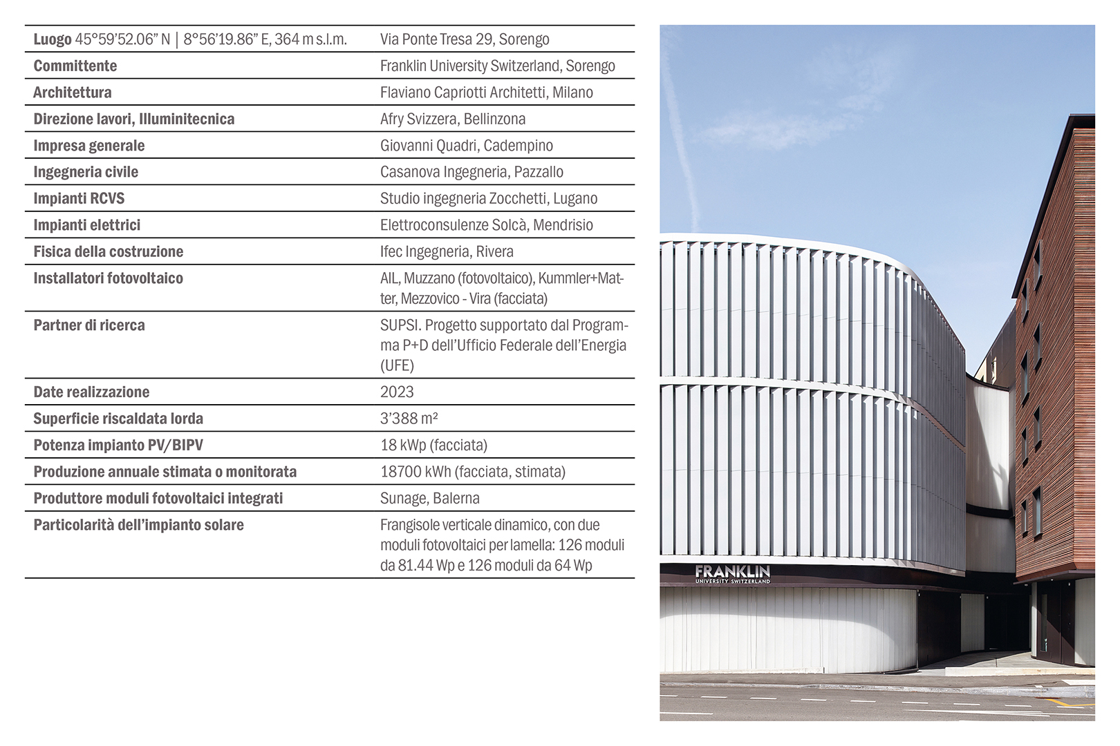 Ampliamento Franklin University, Lugano. Scheda introduttiva