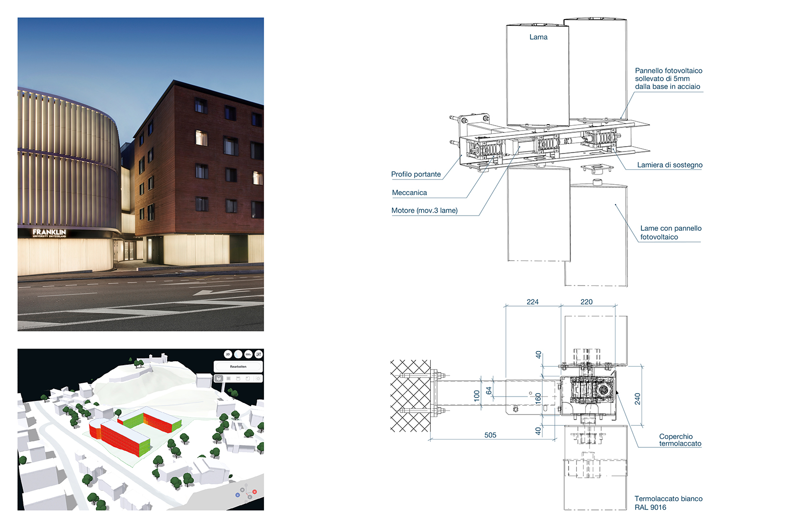 Ampliamento Franklin University. Simulazione dell'irraggiamento diretto e sezione di dettaglio
