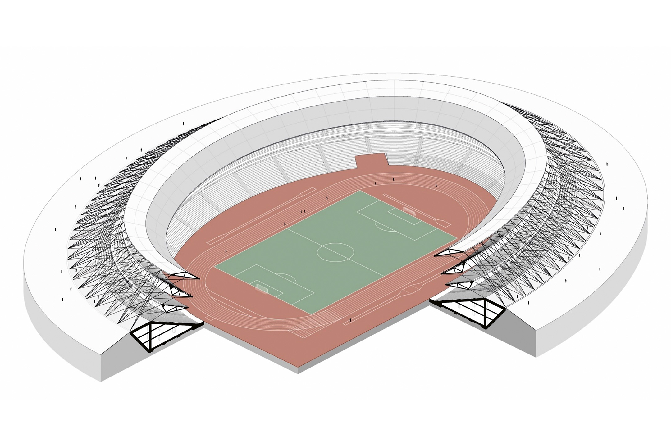 assonometria della proposta progettuale per il nuovo Stadio Olimpico di Tokyo 2020 (progettisti: Pierluigi D’Acunto, Lukas Ingold, Patrick Ole Ohlbrock, ETH Zürich, 2016).