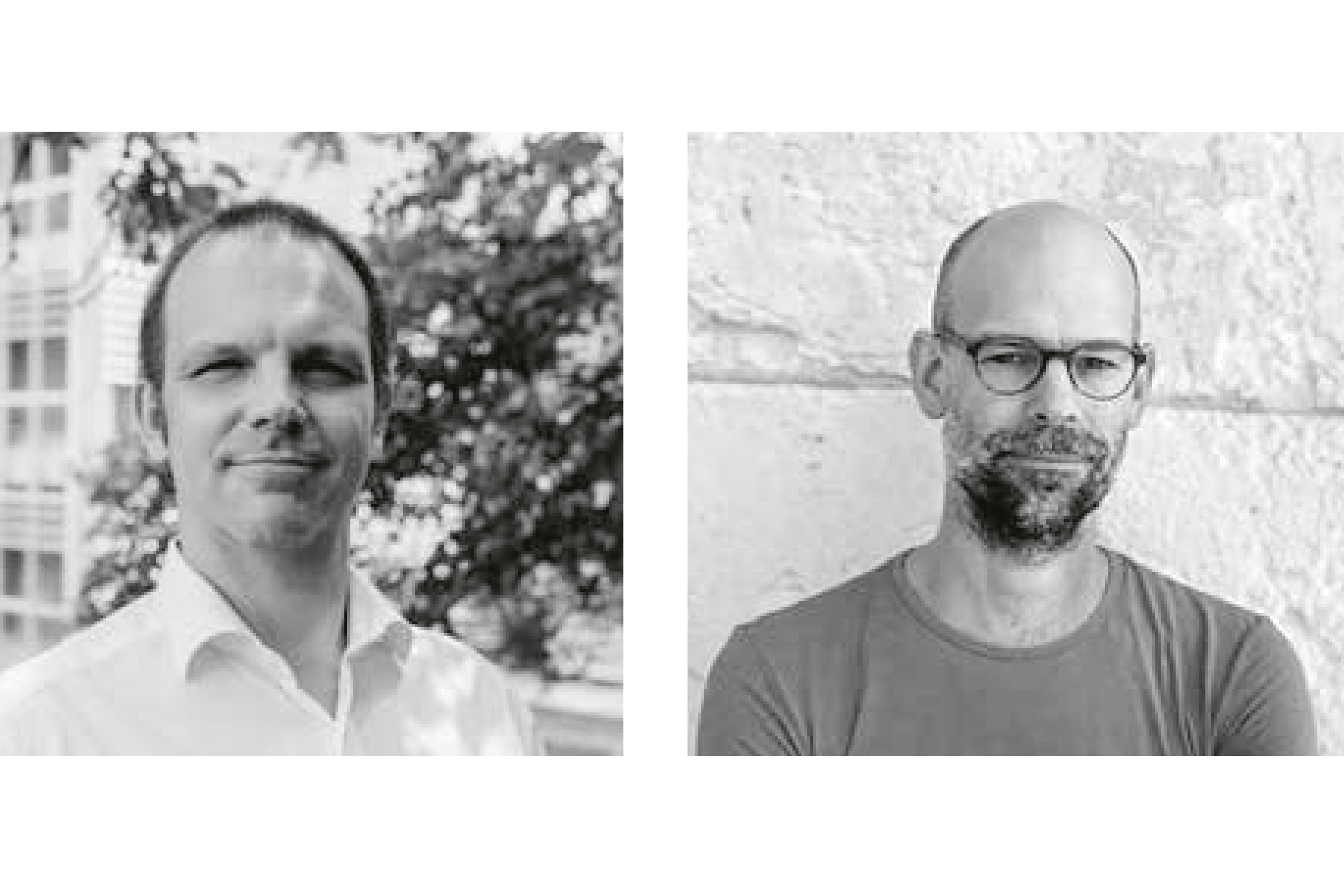 (v.l.n.r.): Gunter Klix (1978), Architekt ETH SIA AQRB, ist Mit­gründer des Architektur­büros APC in Zürich und Dar es Salaam und war Partner-­in-Charge für das Simba-Vision-­School- Projekt. Wolfgang Rossbauer (1978), Architekt ETH SIA BSA in Zürich und Biburg (Bayern). Er ist Professor an der Hochschule Luzern und verantwortete den Wett­bewerbsbeitrag für das Simba-Vision-School-Projekt.