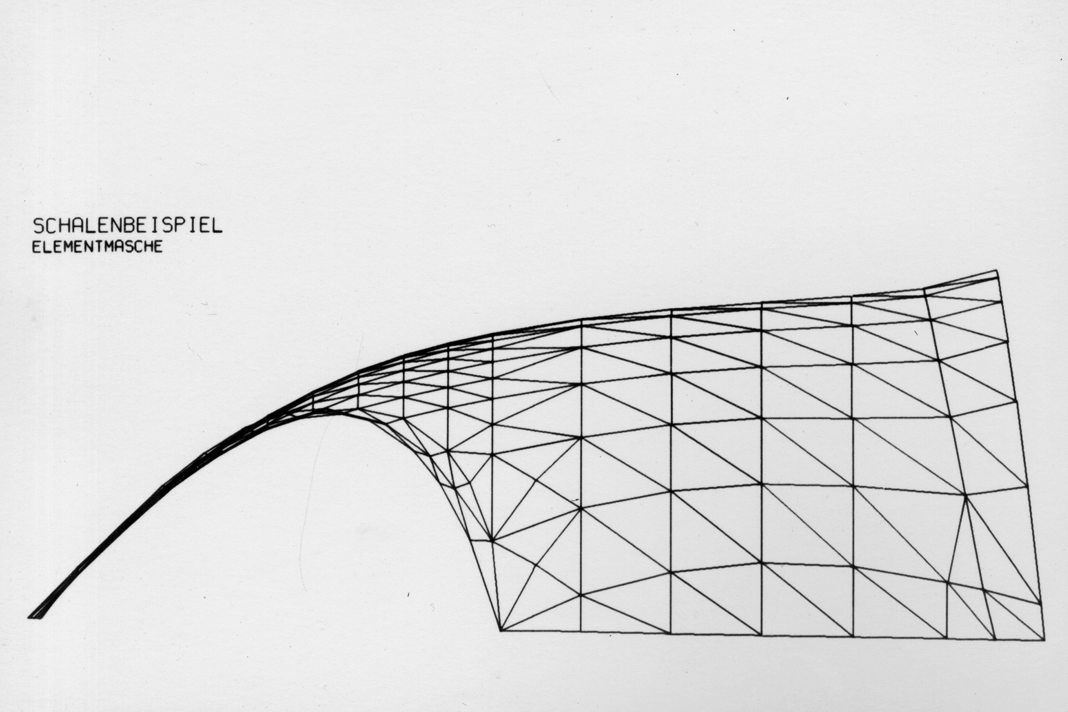 Heinz Isler, modello fisico di ricerca della forma e suddivisione in elementi finiti della geometria del guscio per il calcolo automatico, Teatro all’aperto, Stetten auf den Fildern, 1976