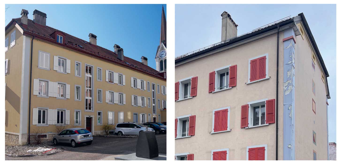 Mauvaise pratique 3: PROGRÈS 91 à 111a (rénové en 2005) – Les bâtiments ont été doublés d’une isolation périphérique. À l’époque, le Service avait exigé que les chainages d’angle et les encadrements de fenêtre soient reproduits. Si on passe rapidement en voiture dans la rue, on ne remarque rien ; mais en s’arrêtant devant les bâtiments, on constate que les raccords au soubassement en moellons ne sont pas maîtrisés et se trouvent en retrait de la façade. Tous les éléments de décor, qui ont été peints, pèlent