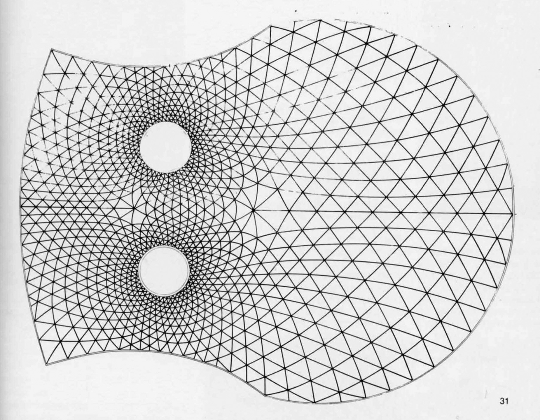 Sergio Musmeci, concorso per il Palazzo dello Sport di Firenze: pianta schematica della rete di cavi della copertura