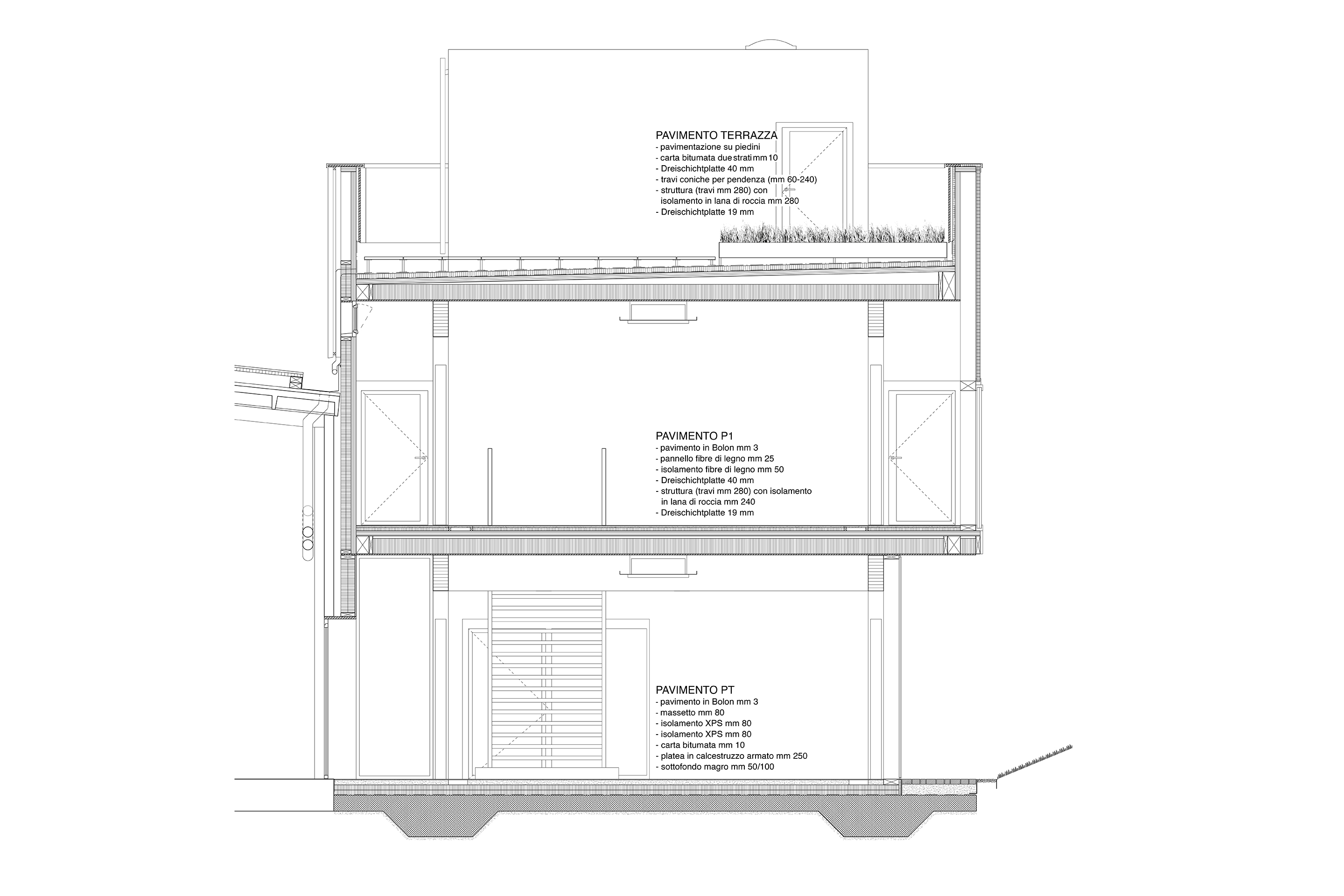 Sede «Gruppo Rezzonico», Mendrisio. Sezione trasversale di dettaglio