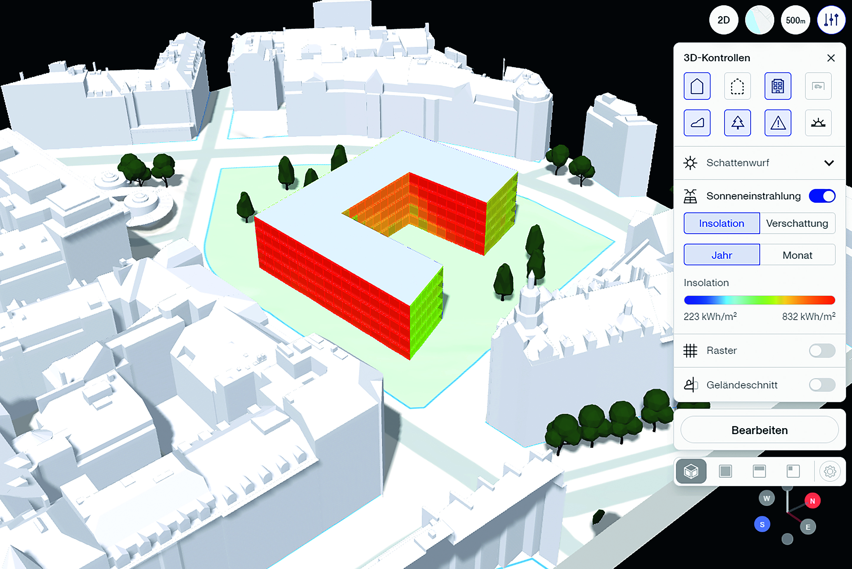 Uno screenshot dell'interfaccia grafica del tool di simulazione dell'irraggiamento solare diretto