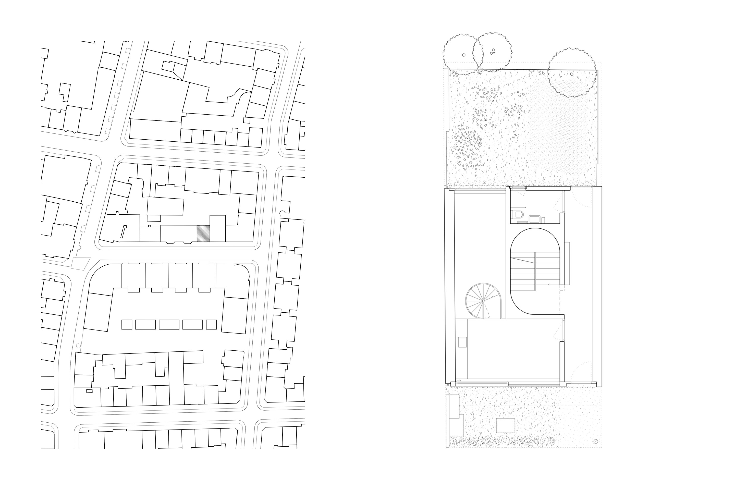 Situation und Erdgeschoss. Das Quartier Basel-Matthäus in Kleinbasel ist geprägt durch kleine Industrie- und Handwerksbetriebe in den Erdgeschossen und Hinterhöfen sowie Mehrfamilienhäuser mit Kleinwohnungen. Diese Struktur wollten die Architekten beibehalten.