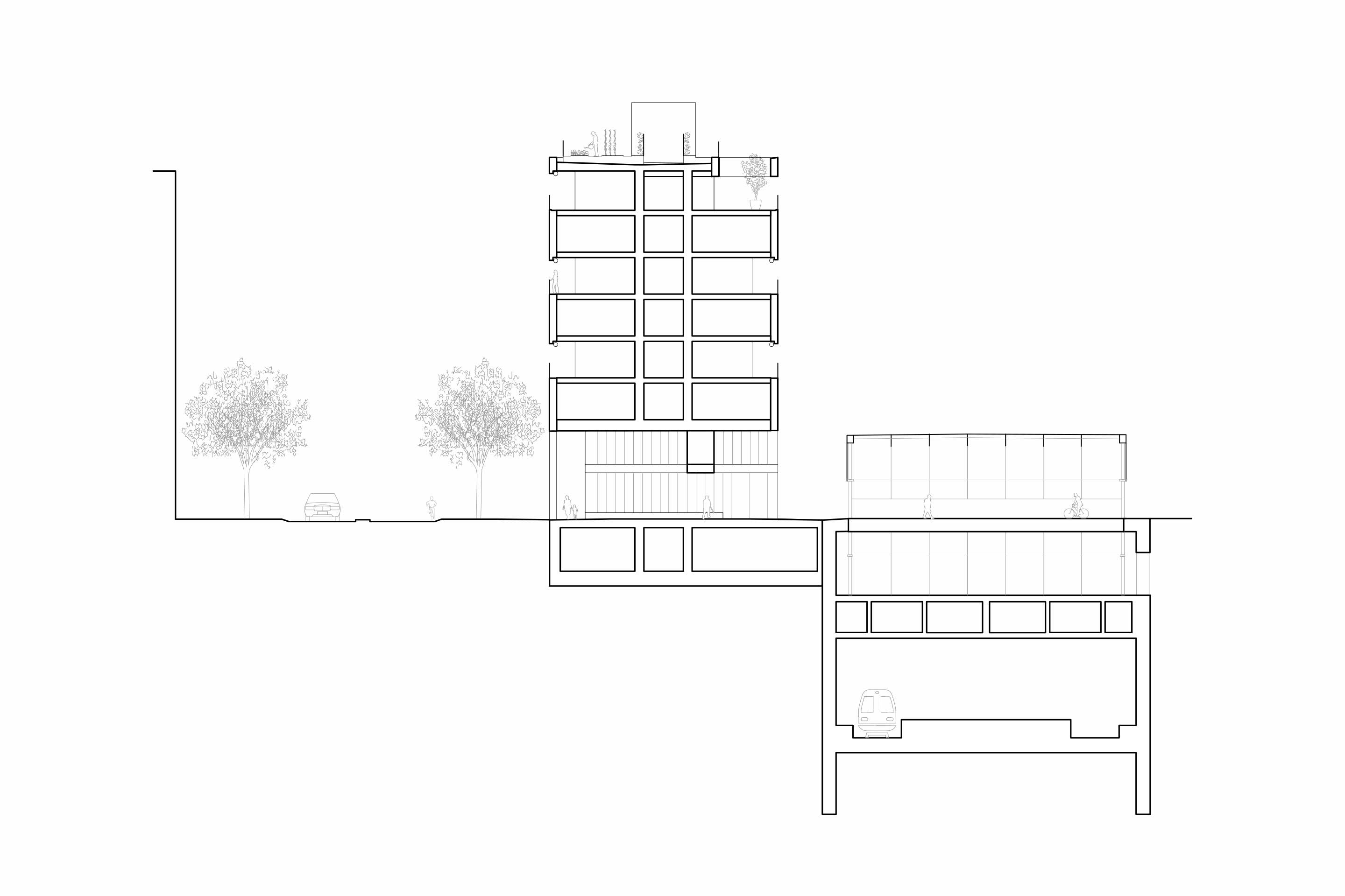 Coupe transversale sur le passage couvert