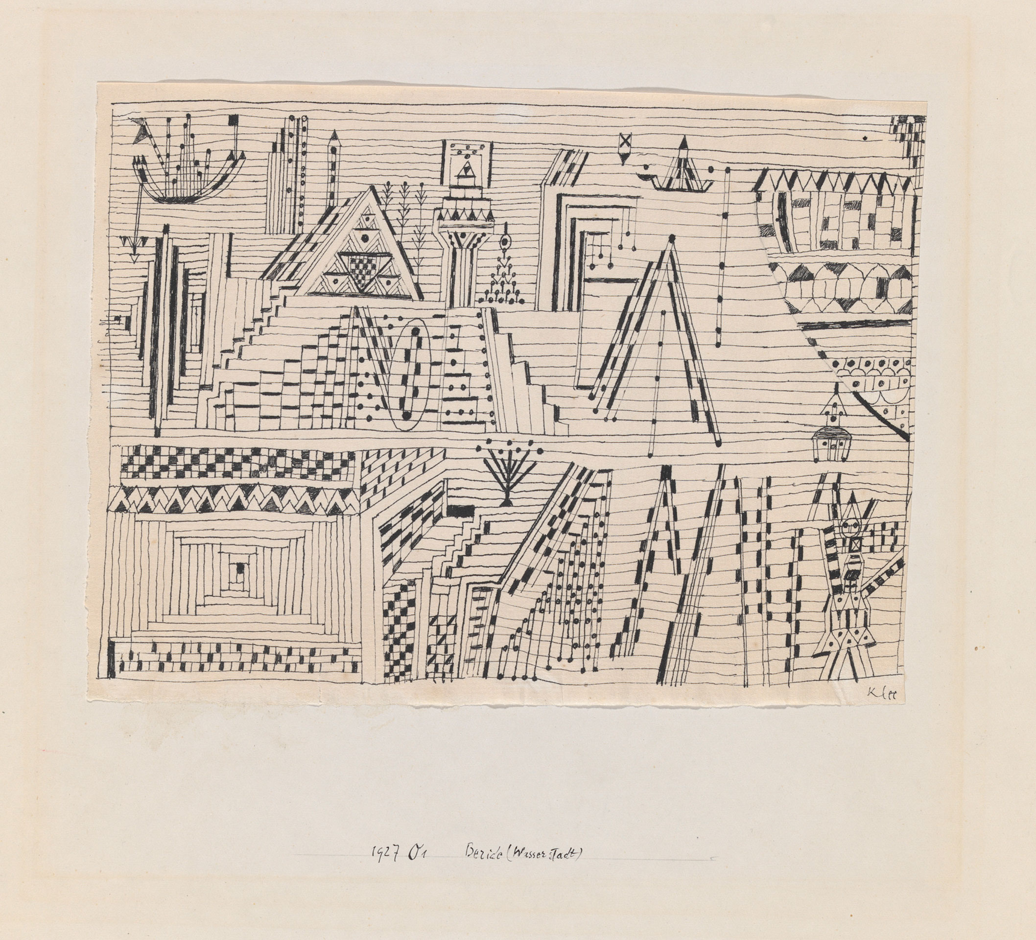 Paul Klee: Beride (Wasserstadt), 1927. Feder auf Papier auf Karton 16.3/16.7 x 22.1/22.4 cm