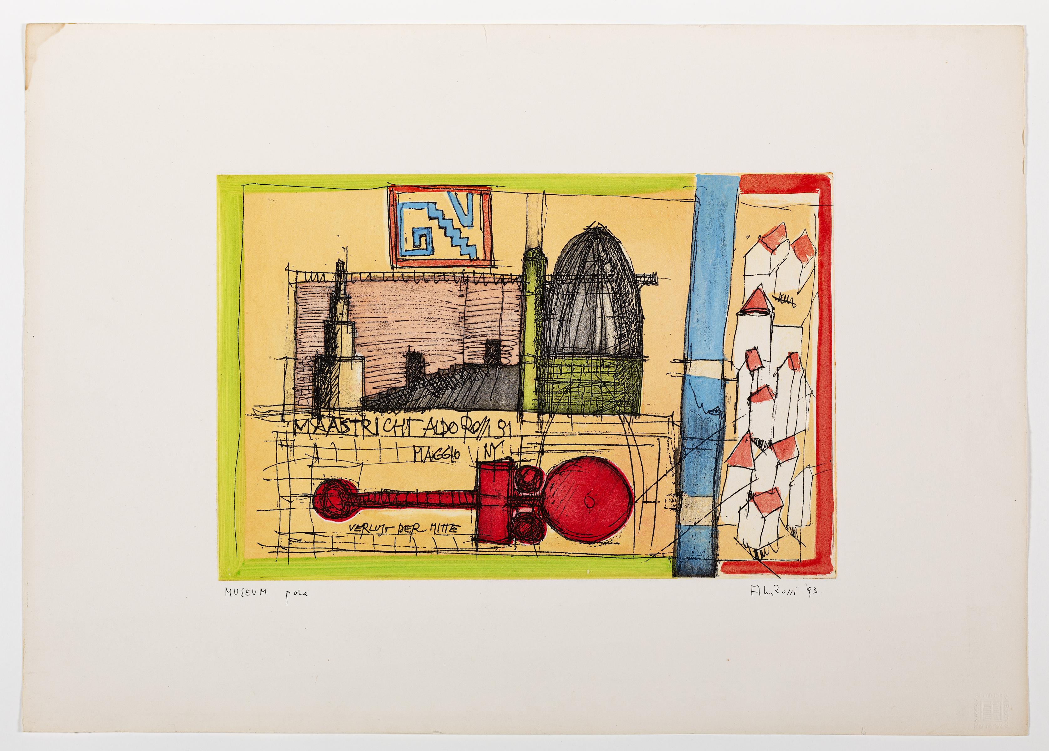 Aldo Rossi (1931-1997) Perte du centre, 1993, eau-forte et aquatinte sur papier de soie Fabriano, 70 x 49.5 cm