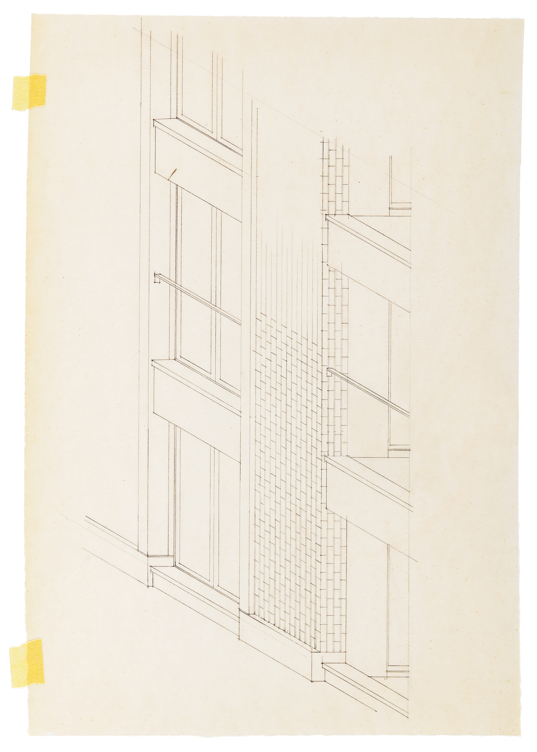 Sergison Bates (*1964/1964) Logement suburbain Seebach, 2019, crayon de mine sur papier à dessin, 50 x 30 cm