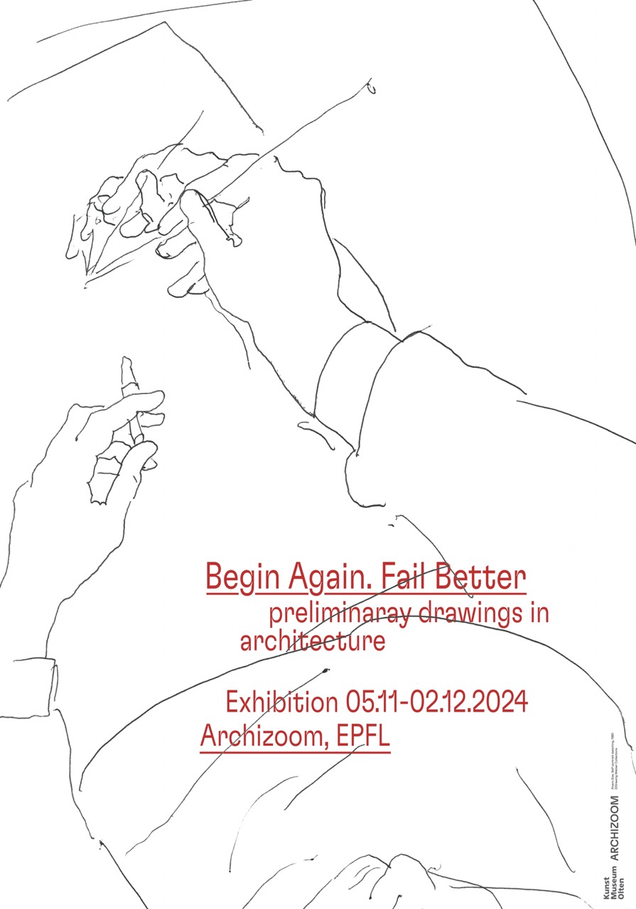 Affiche de l'exposition. Dessin d'Álvaro Siza. Auto-portrait croquis, 1980, stylo-feutre sur papier, A4 (source: Notebook 51,p.22)