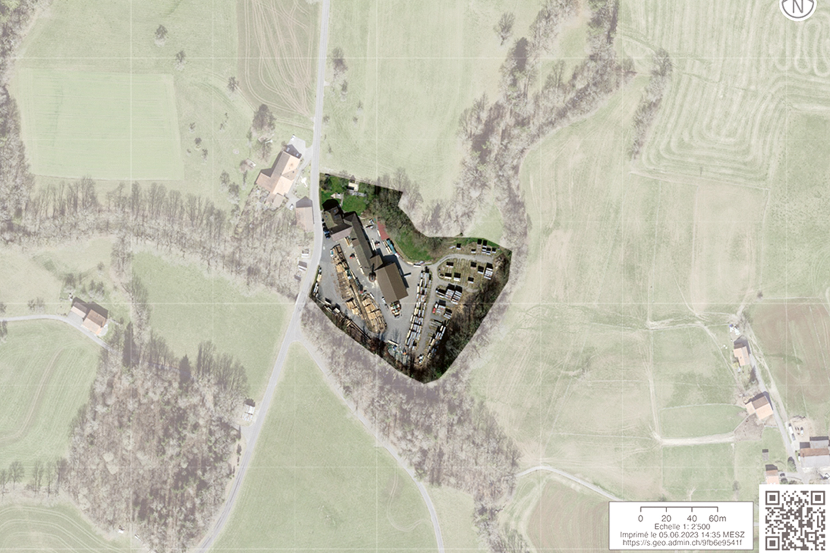 Vue aérienne de la scierie Beaud