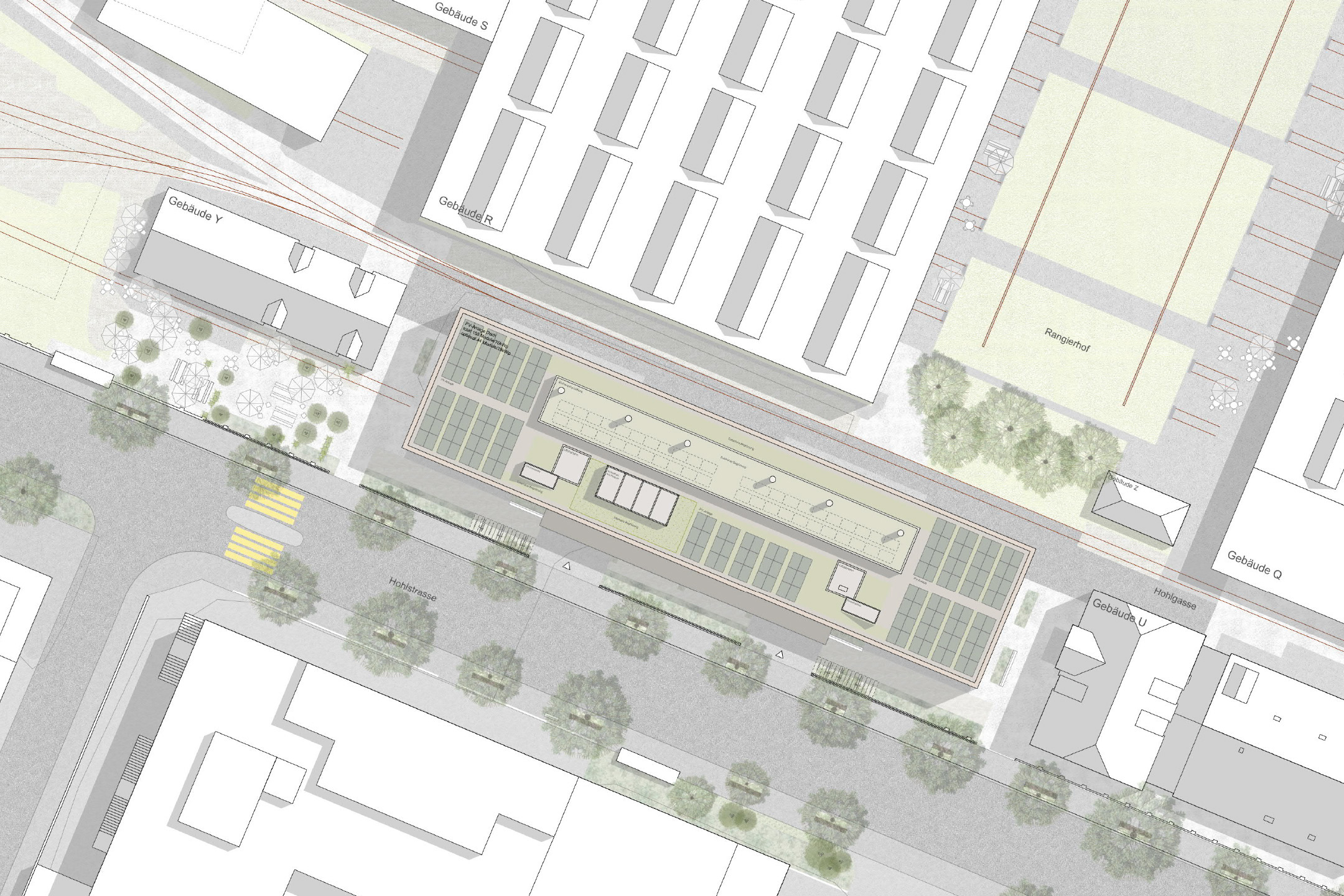 Die historischen Backsteinbauten ent­- standen zu Beginn des 20. Jahrhunderts. Für das 42 000 m2 grosse Gelände entwickelte die Eigentümerin SBB Immobilien zusammen mit der Stadt Zürich und der kantonalen Denkmalpflege den Masterplan «Werkstadt Zürich». Mit dem Gebäude X entlang der Hohlstrasse wird nun der erste Neubau realisiert.