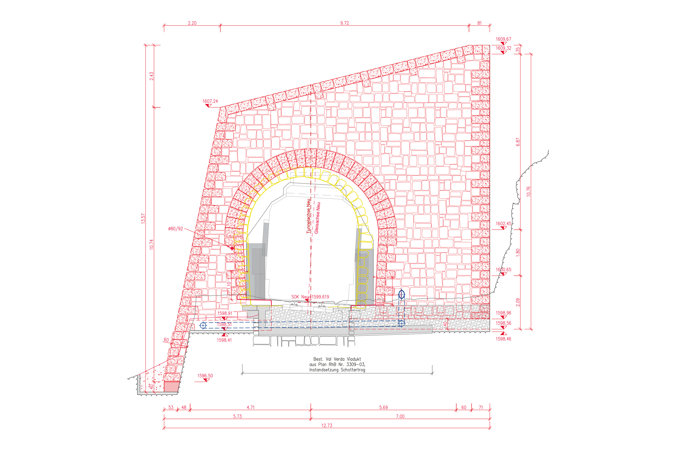 Elevazione del nuovo portale lato Bever