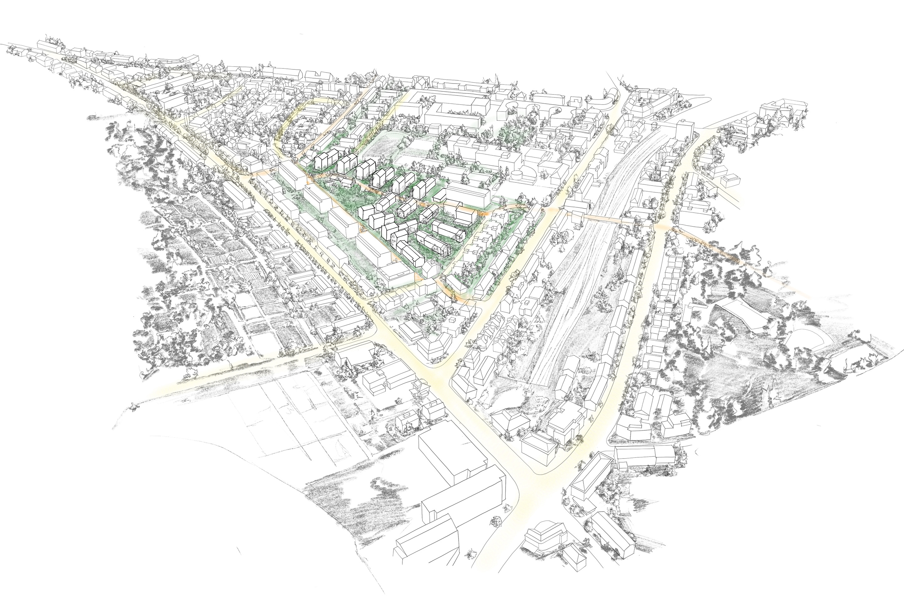 Rénovation de la coopérative/Baugenossenschaft Brunnenhof Zürich (BBZ). Mandats d’étude parallèles sur invitation selon règlement SIA 143. Recom-mandation pour la suite: pool Architekten et S2L Landschaftsarchitekten. Sur la base des expériences récentes, pool Architekten élabore une stratégie très claire: rénover «au pinceau» l’existant, construire à neuf de manière écologique. 23 des 39 maisons existantes (60%) sont conservées, tandis que les nouvelles grandes maisons (6 ou 7 étages) visent le standard Mi