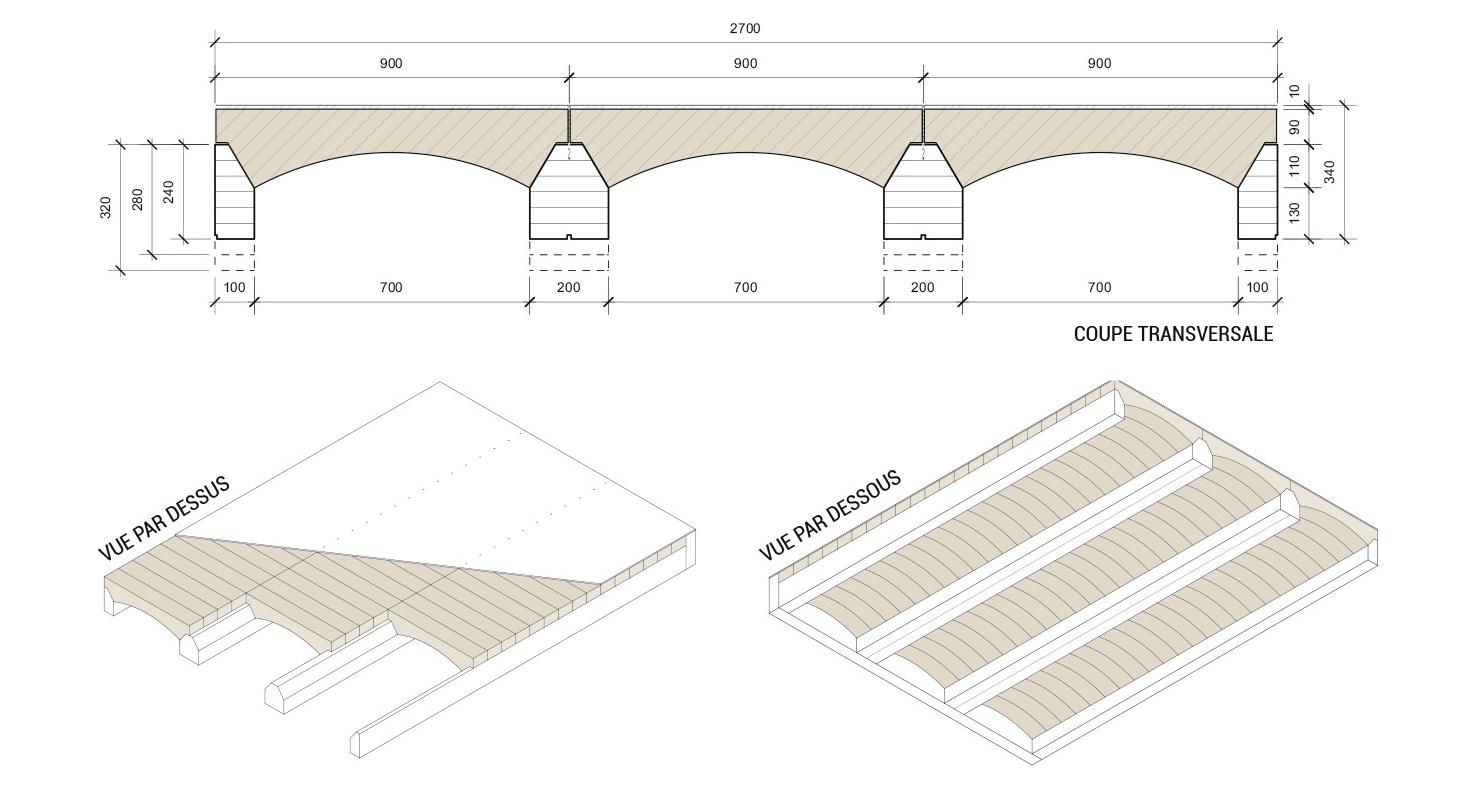 Disegno di un solaio che combina terra e legno concepito dalla società Terrabloc, in collaborazione con B+S ingénieurs, BATJ e HEPIA LEMS, con il sostegno della Fondation Suisse per il clima.