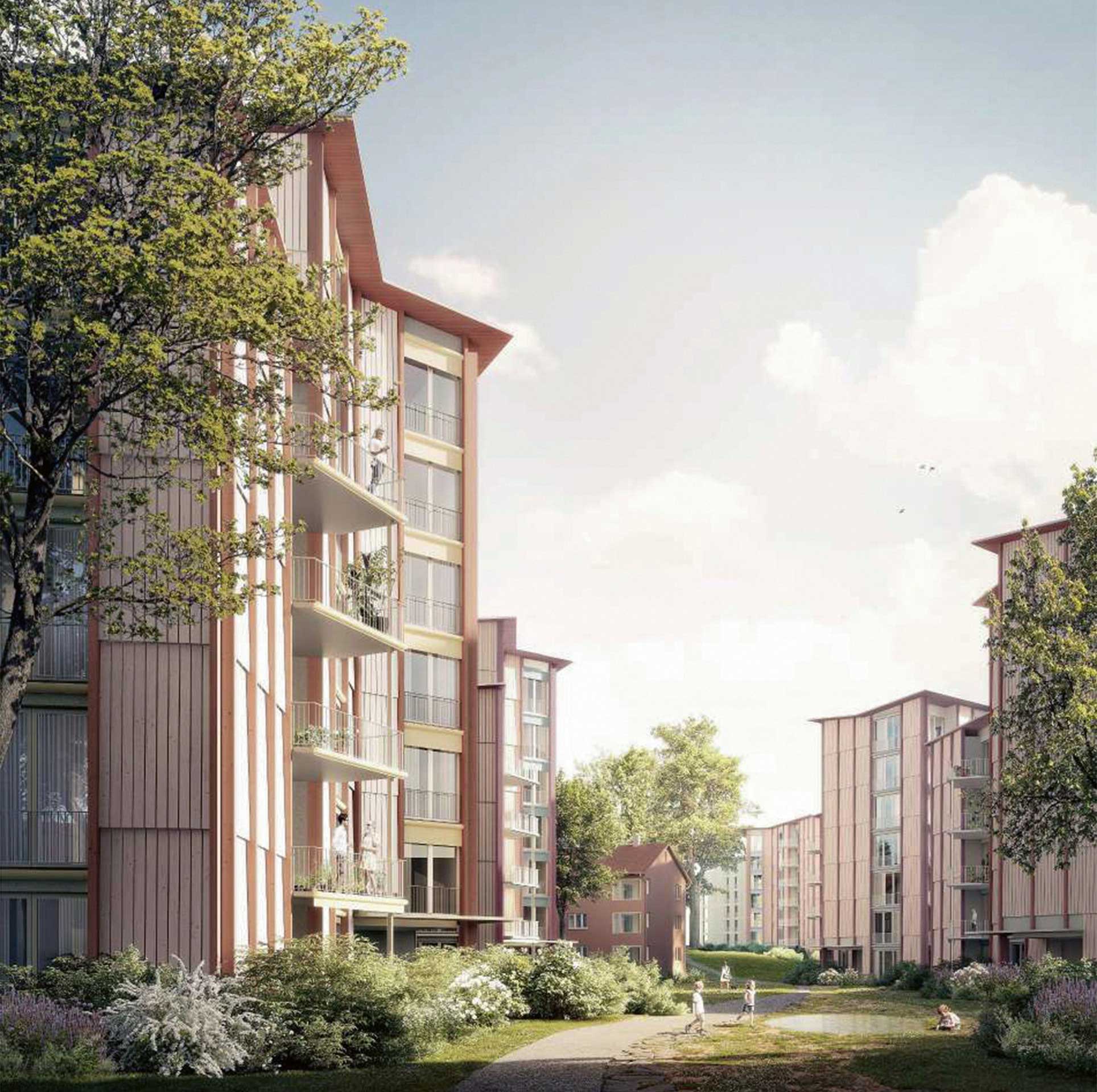 Das Projekt «Moulinet» von Stereo Architektur ergänzt die bestehenden Zeilen mit neuen, Y-förmigen Kopfbauten. Dadurch entstehen vielseitige Innen- und Aussenräume und die Siedlung erhält einen neuen Charakter.