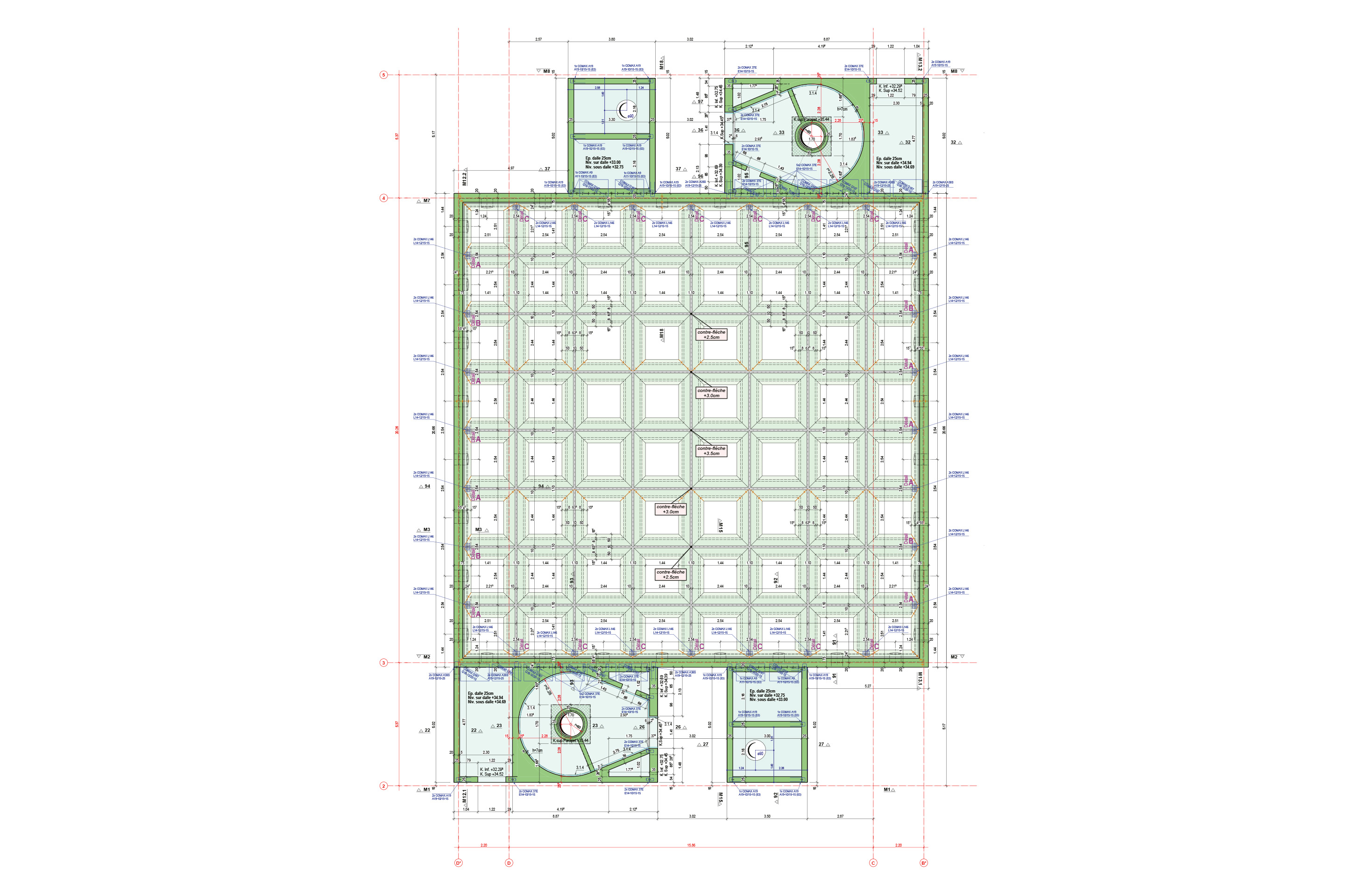 View of the coffered ceiling and structural plan of the roof