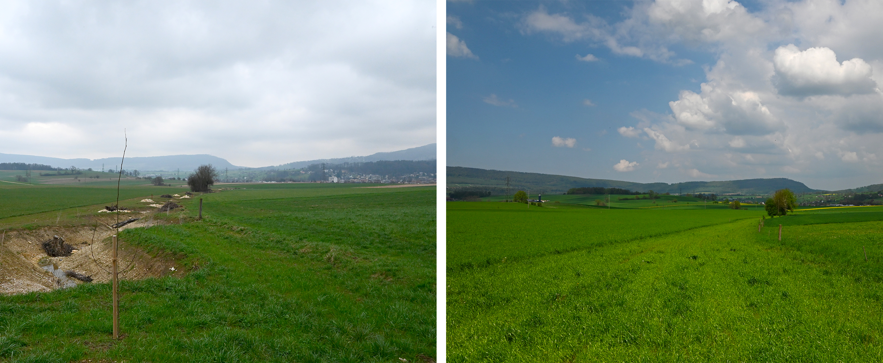 Exemple 2: Amélioration foncière intégrale à Wahlen. Le Diebach avant et après