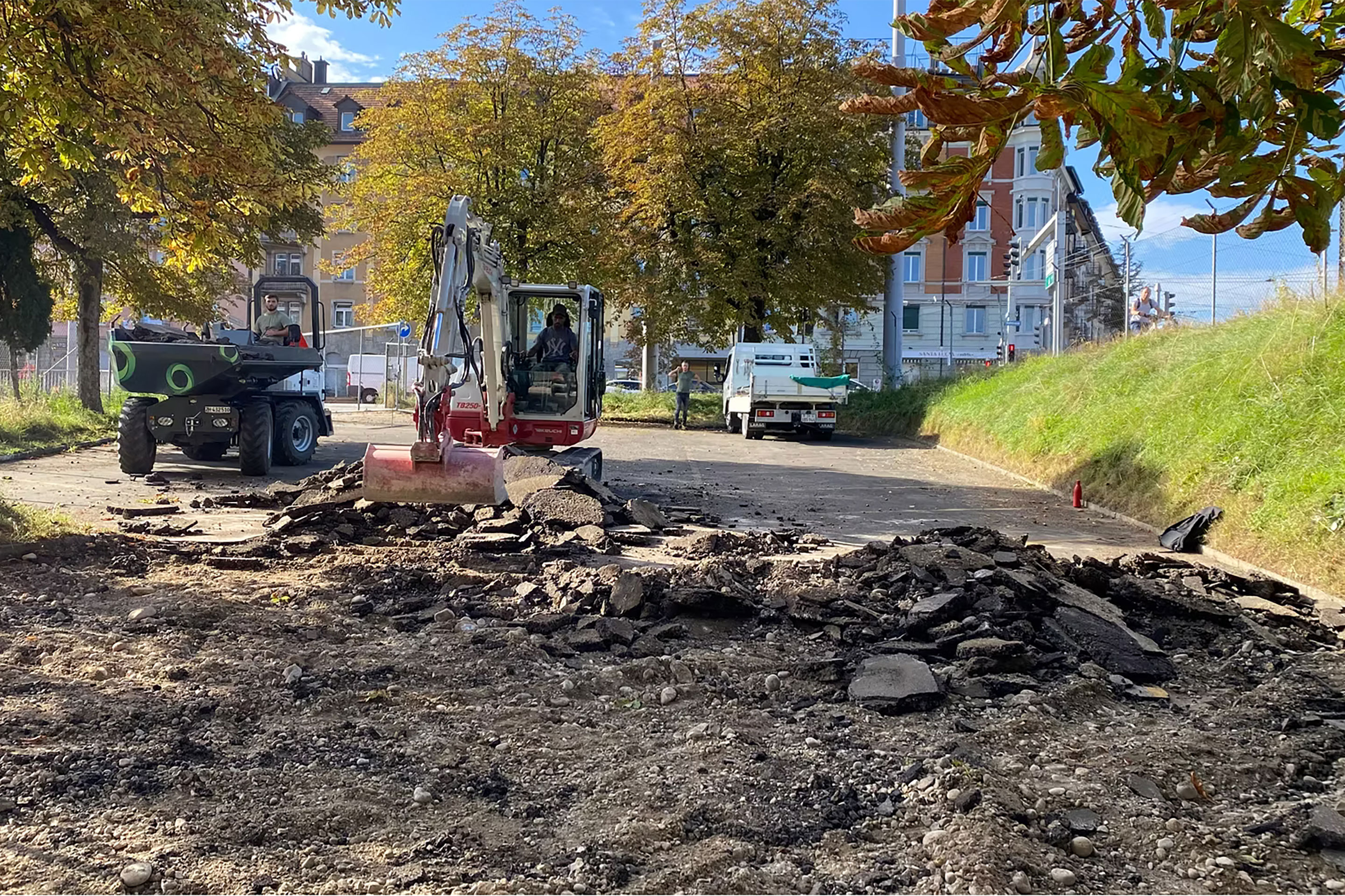 Projekt SBB Hohlstrasse: Der Umschlagplatz der SBB liegt im Hitzezentrum von Zürich an der Hohlstrasse. Die rund 450 m2 grosse Fläche soll auch weiterhin zum Abstellen von Fahrzeugen genutzt werden, jedoch mit artenreichem Kiesrasen statt Asphalt und einer Aufwertung mit Wildrosen und -blumen am Rande.