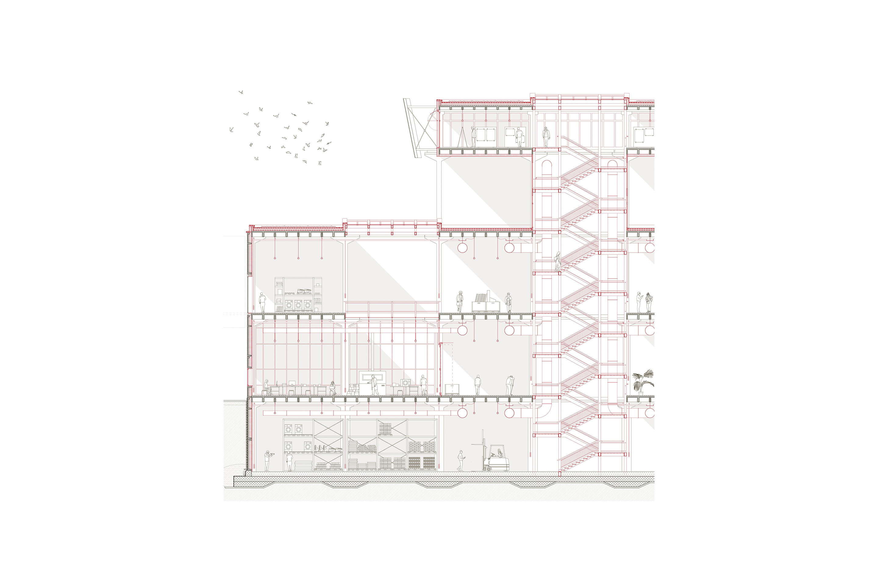Le Signal : « À l’intérieur, les interventions sont minimales et visent à mettre en valeur les éléments préfabriqués en béton en privilégiant un plan libre et lumineux. »